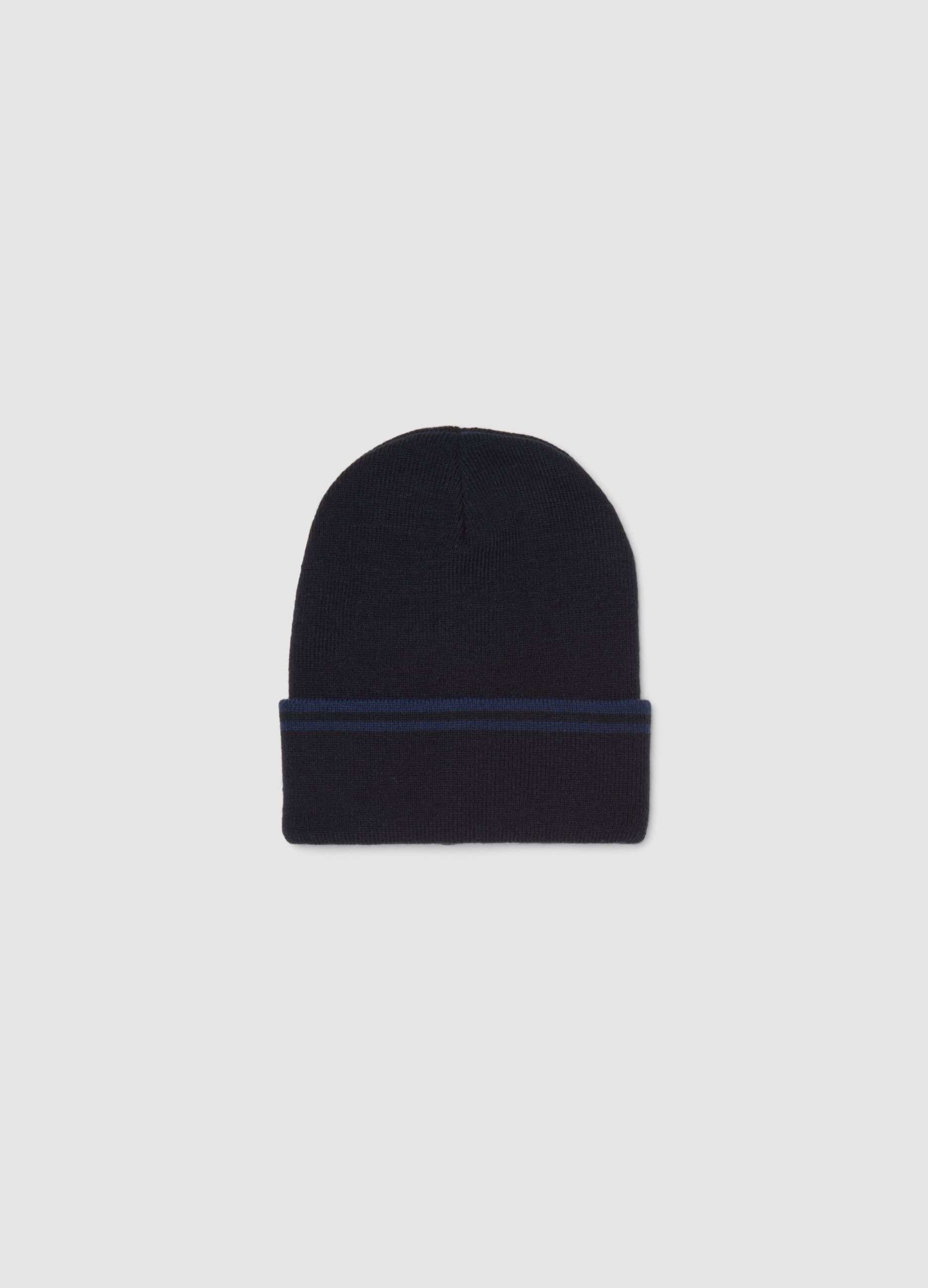 Blue beanie with turn-up