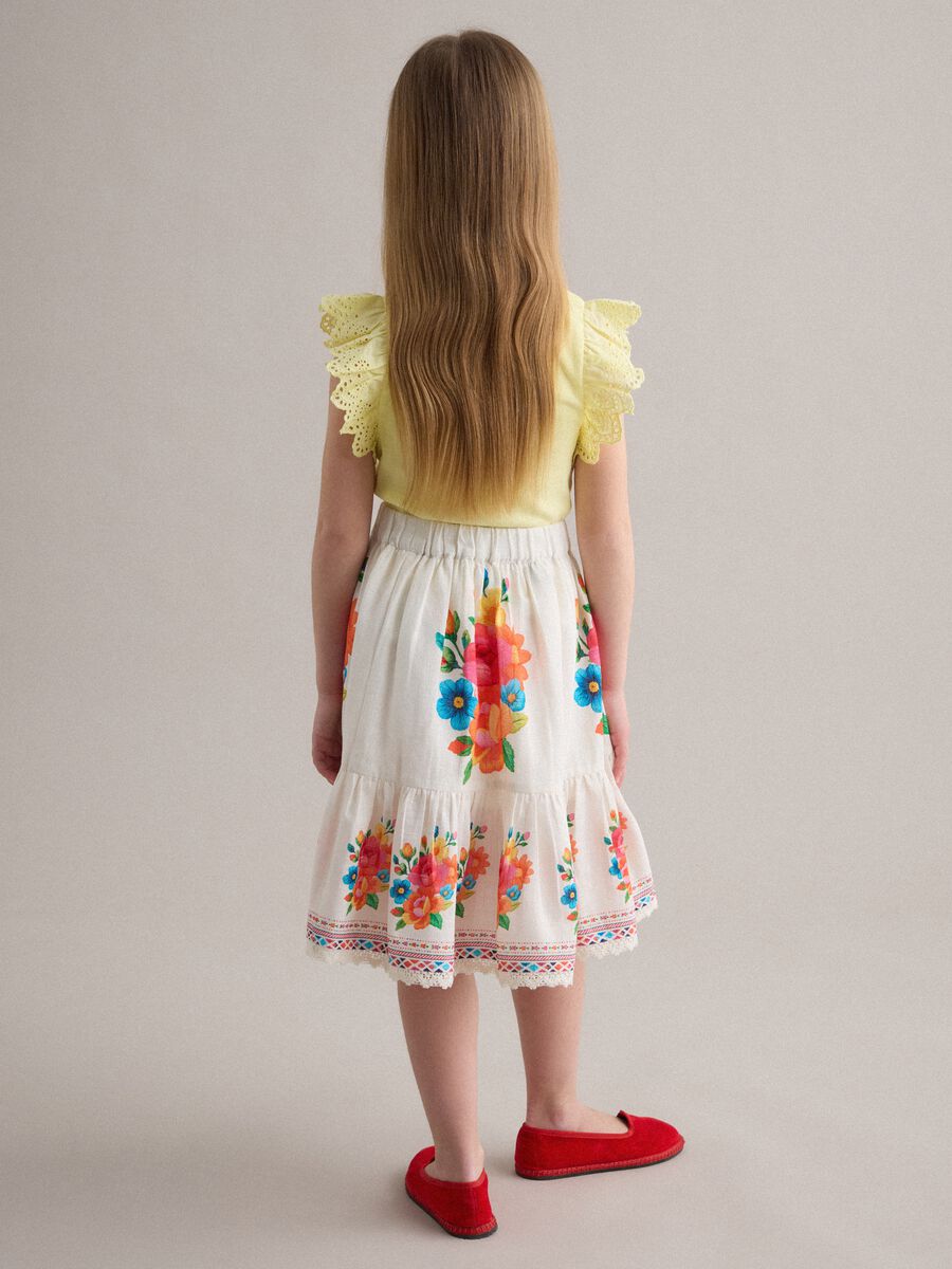 White pure cotton skirt with floral print_1