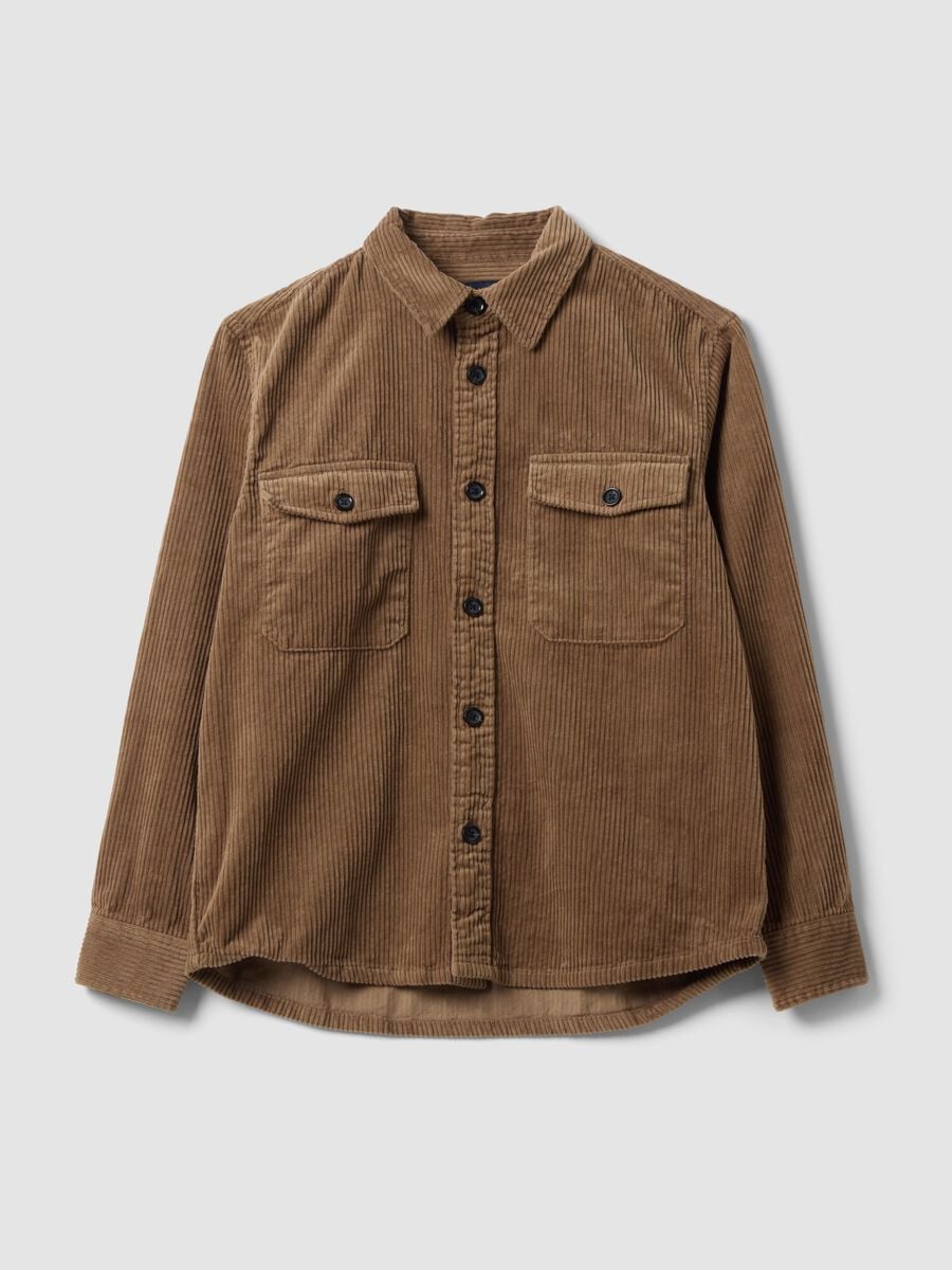 Shacket marrone in puro cotone a coste over fit_1
