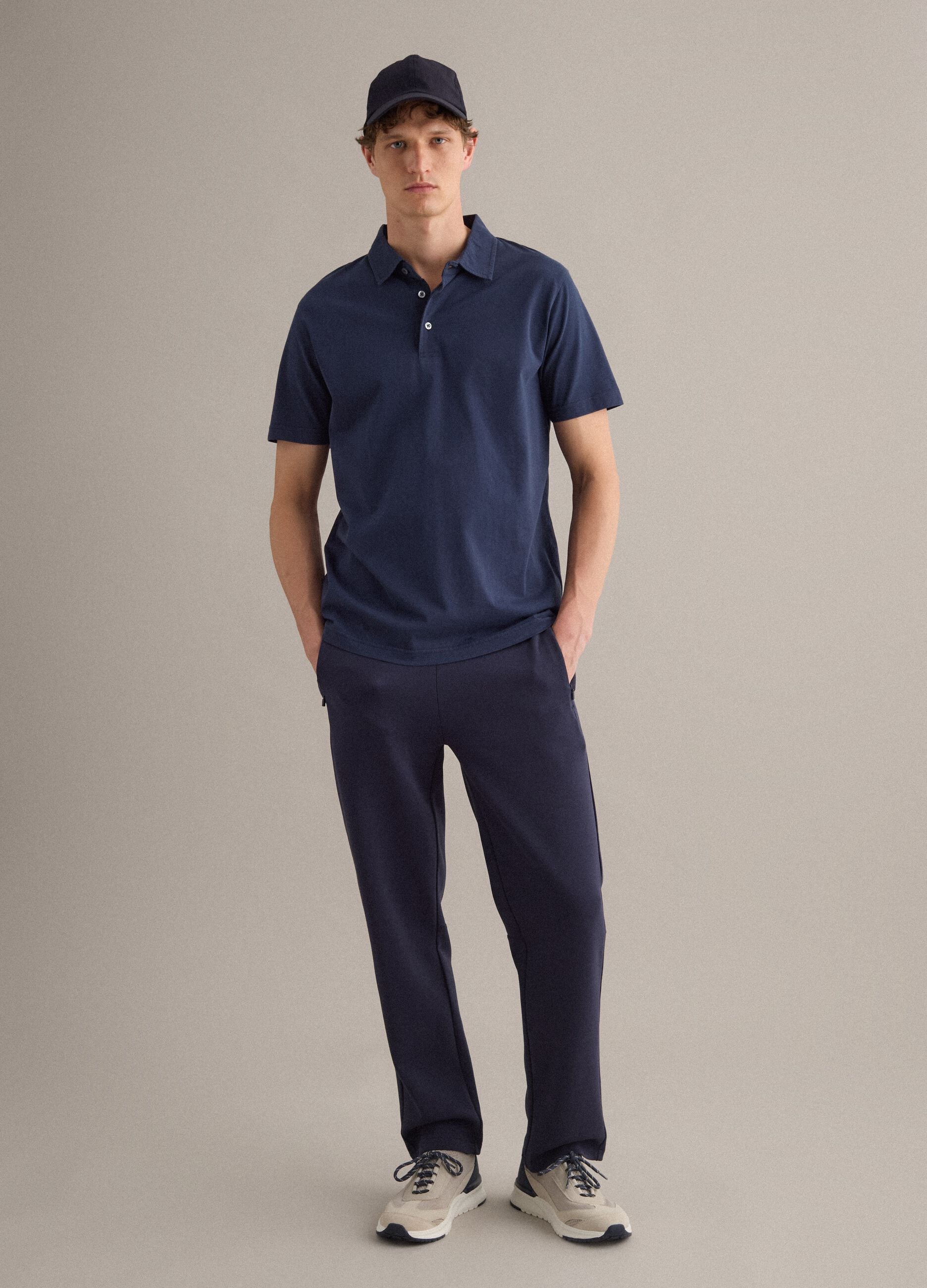 Blue short-sleeve pure cotton polo shirt, regular fit