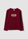 Red stretch organic cotton crew-neck T-shirt with teddy bear embroidery_0