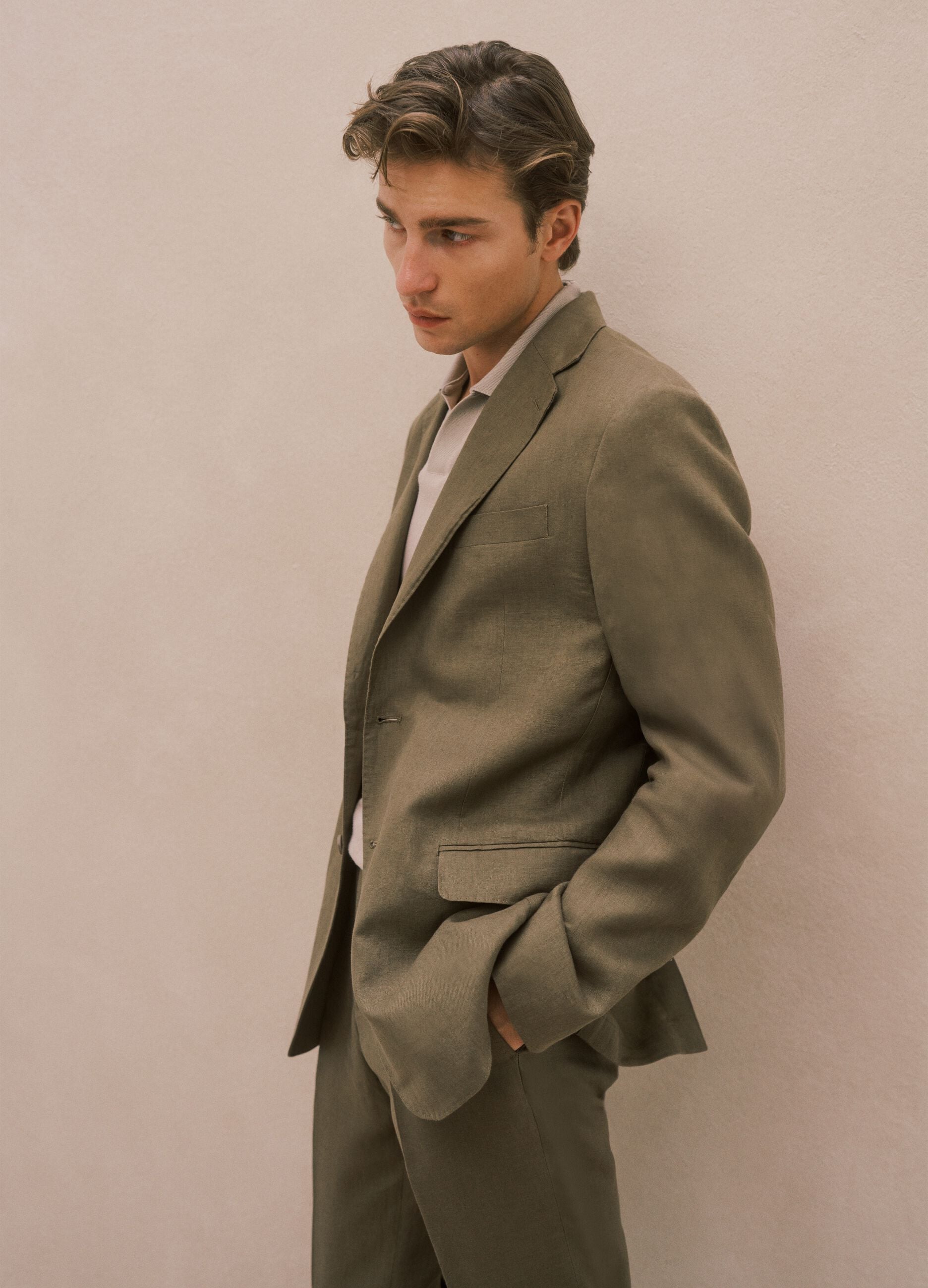 Regular Fit Brown Pure Linen Blazer