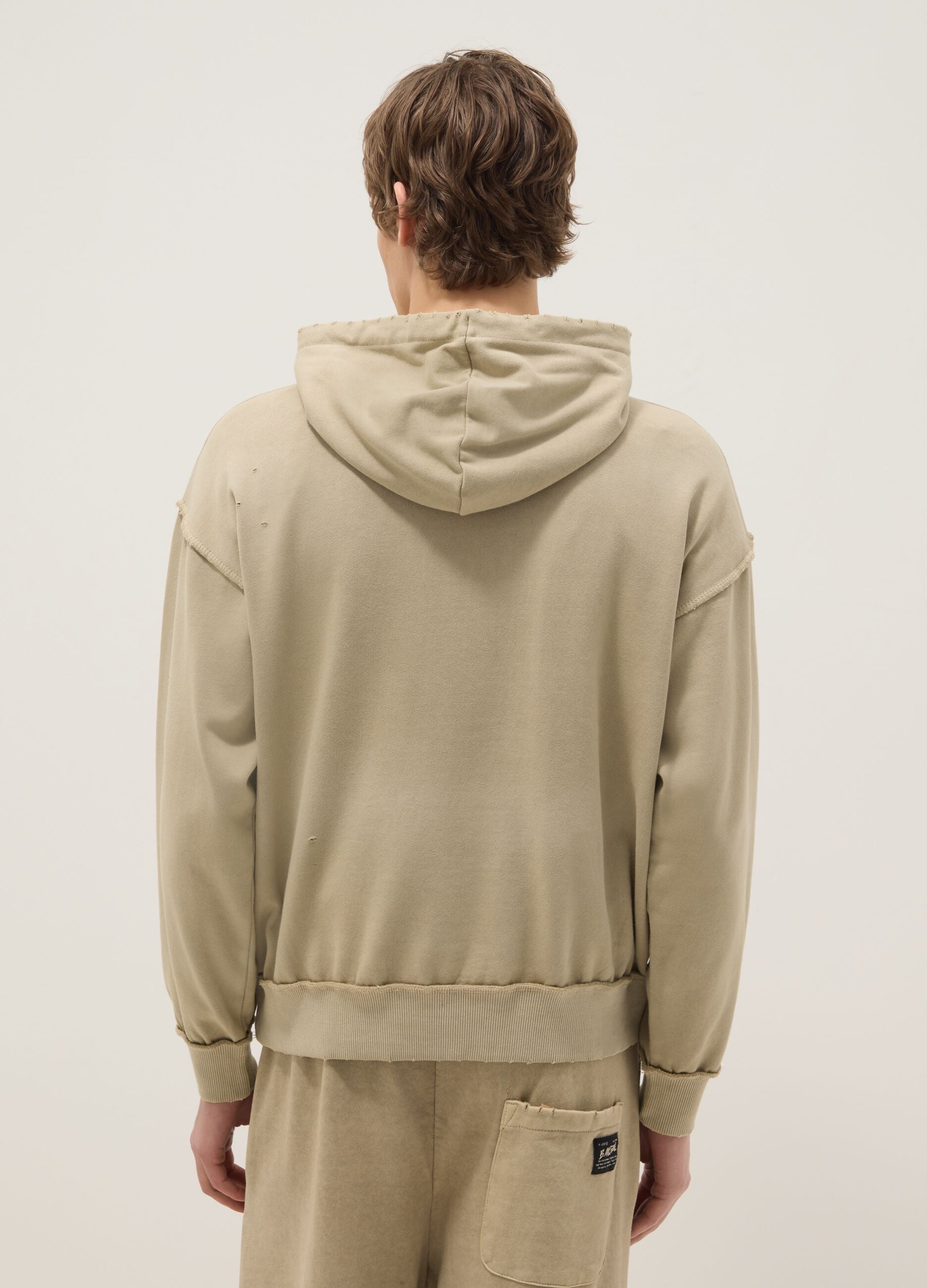 Oversized fit beige cotton blend hoodie