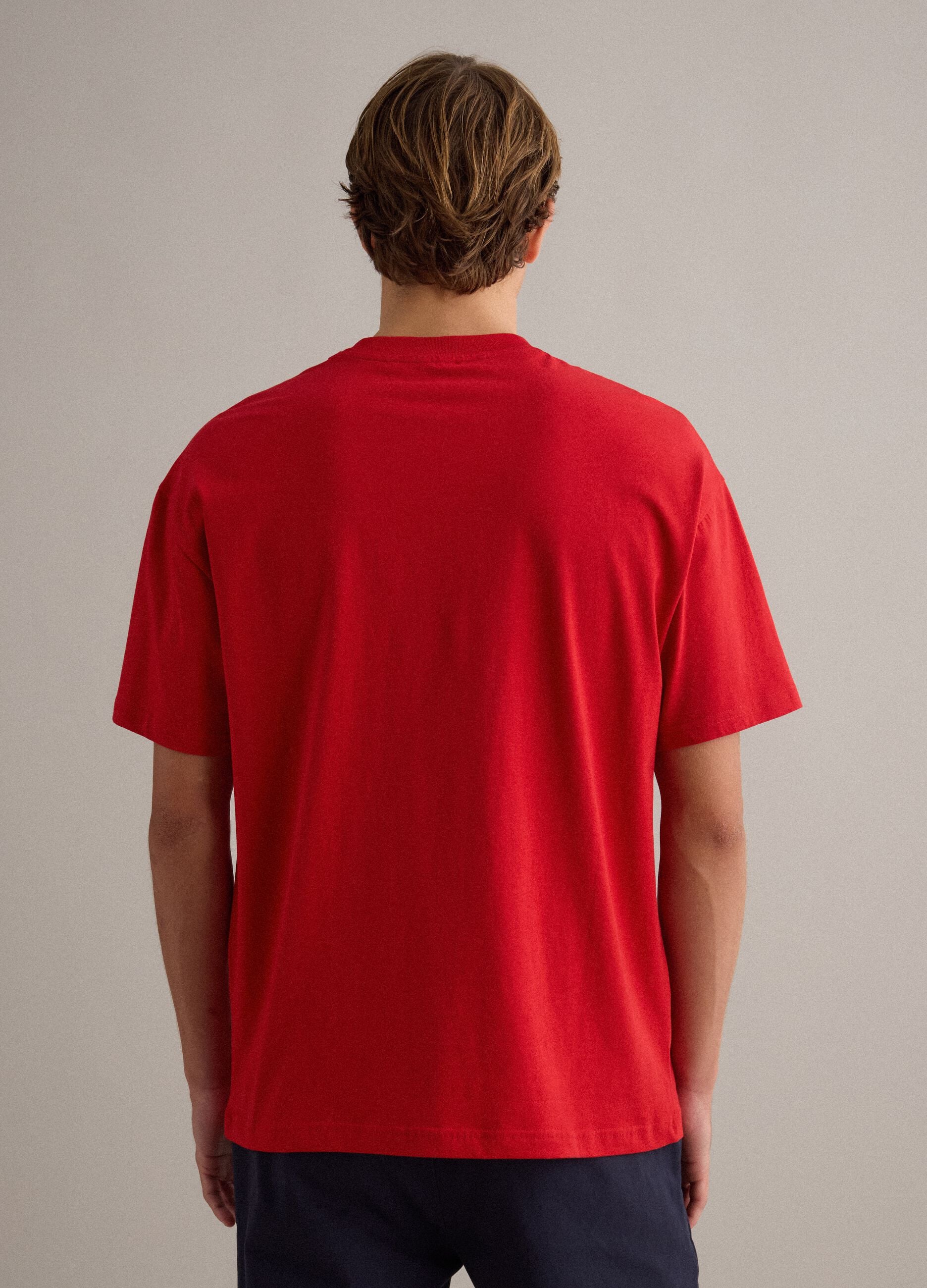 Red pure cotton relaxed-fit T-shirt with embroidery