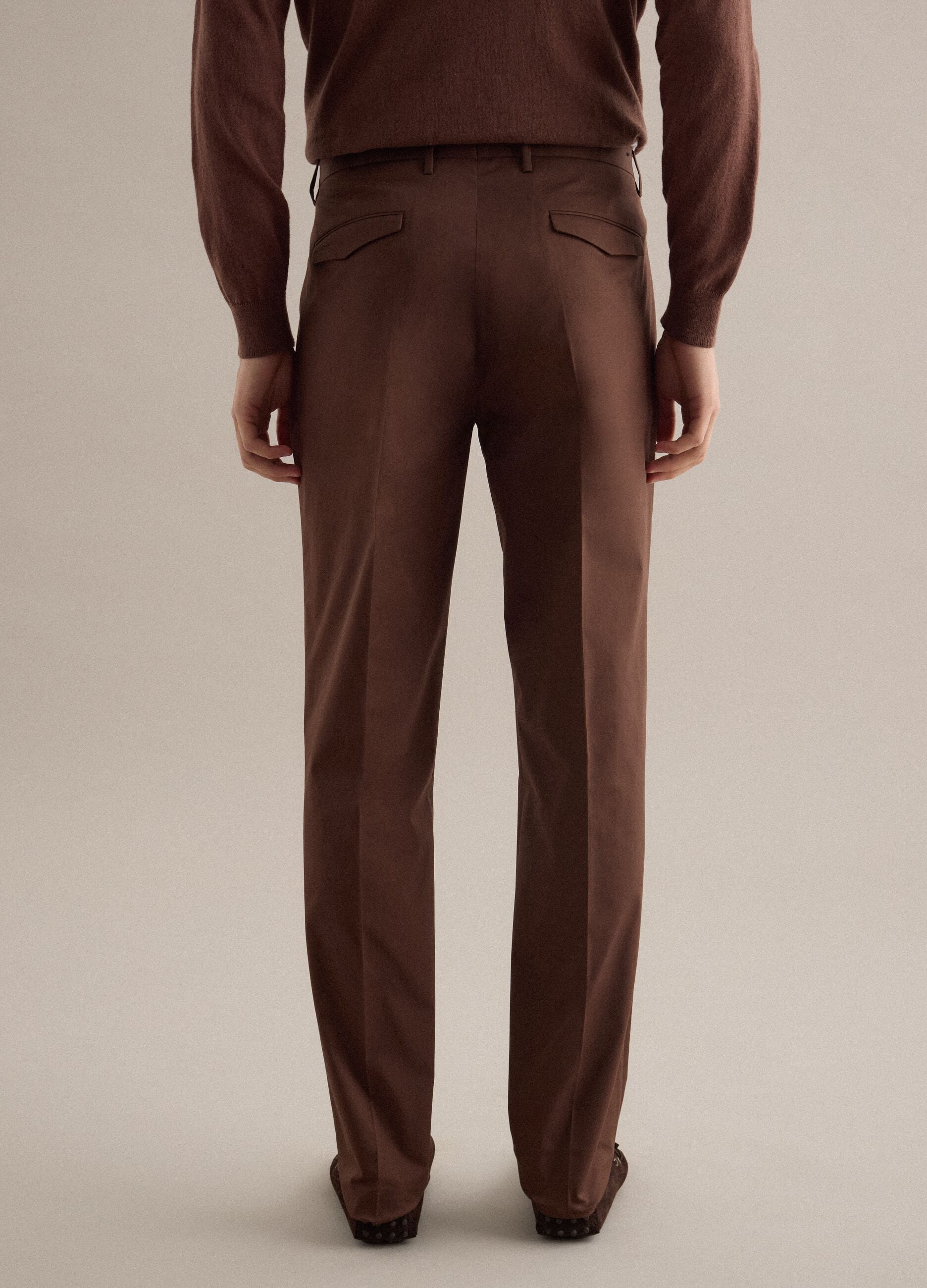 Brown regular fit stretch cotton trousers