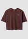 Brown pure cotton T-shirt with embroidered detail, boxy fit_4