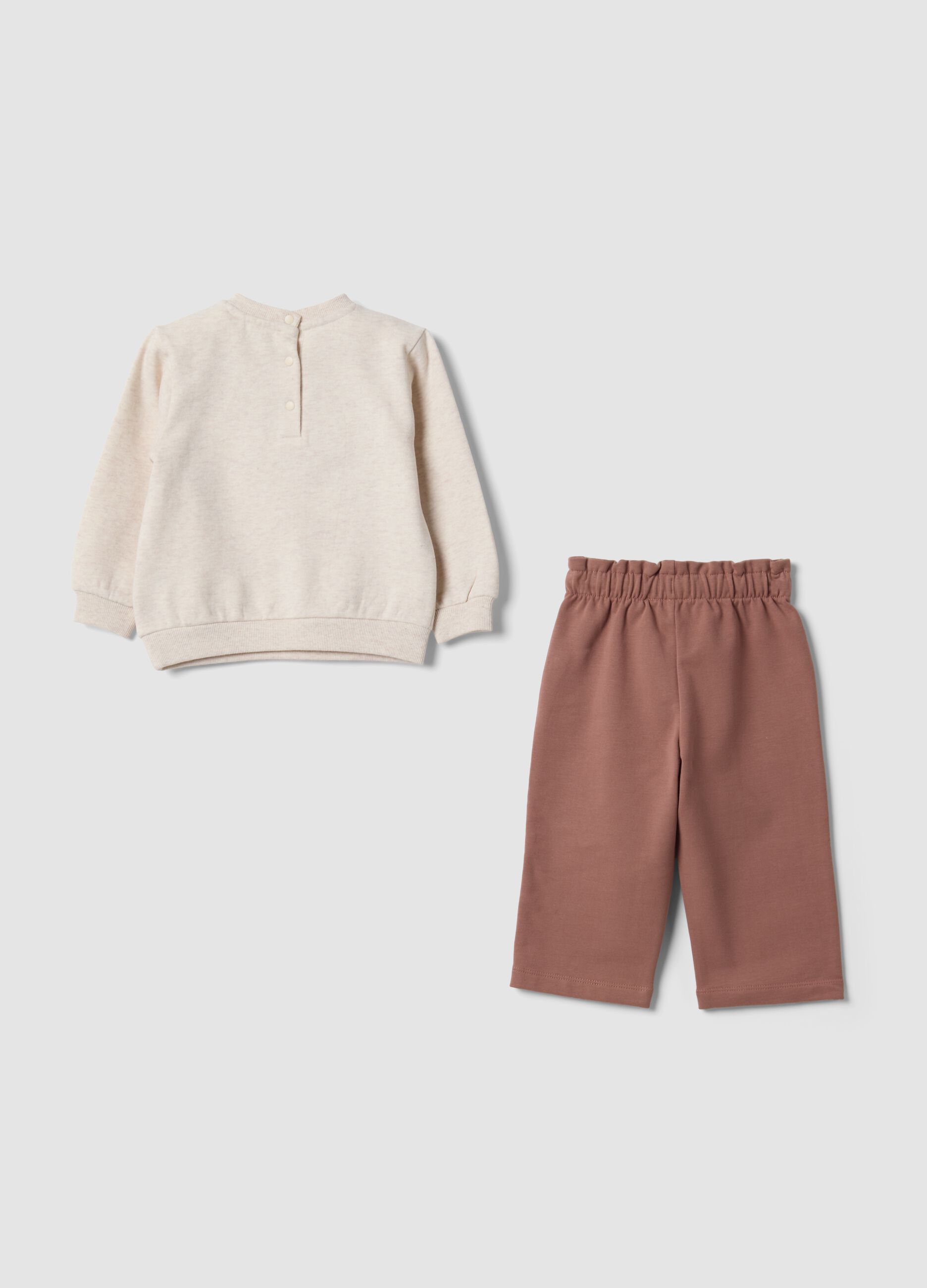 Beige and brown organic cotton-blend set with Bambi print