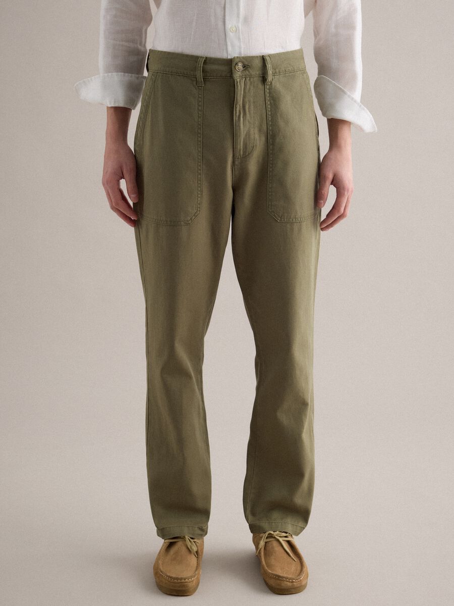 Green Cotton and Linen Trousers Regular Fit_1