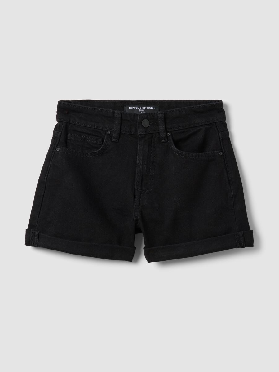 Black stretch cotton denim shorts_4