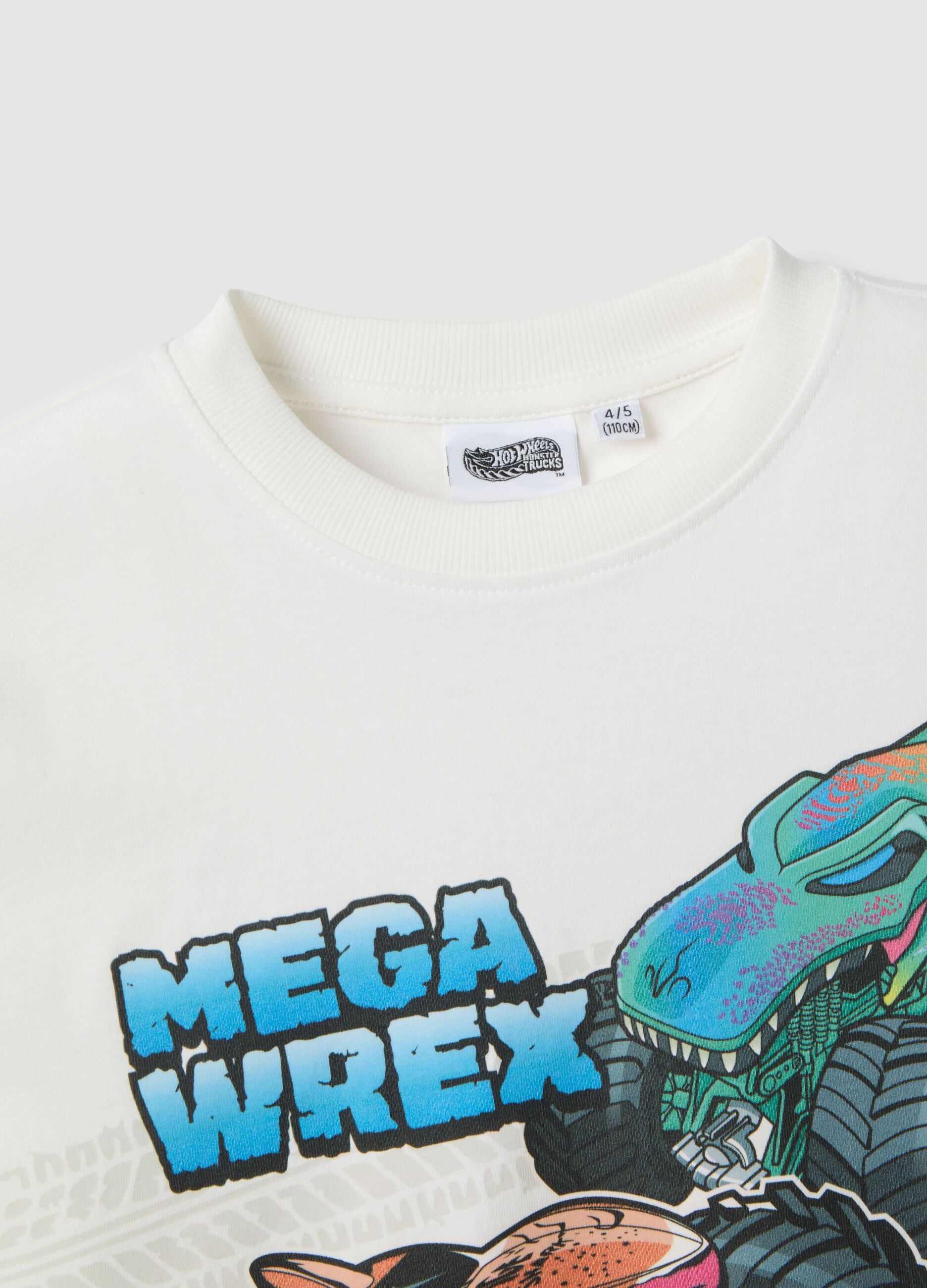 White pure cotton oversized fit children's T-shirt with Hot Wheels