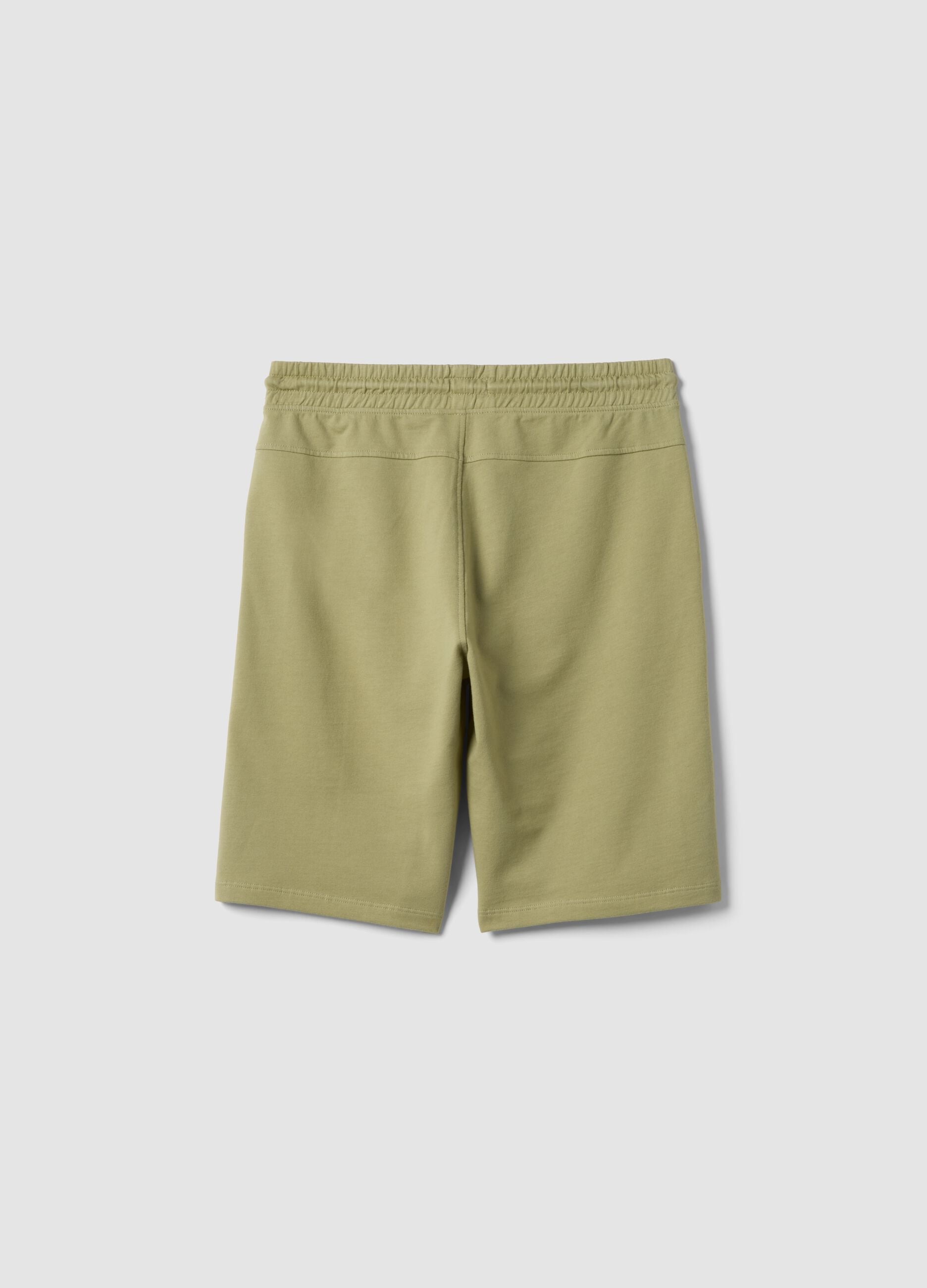 Green pure cotton jogger shorts for boys with elasticated waistband