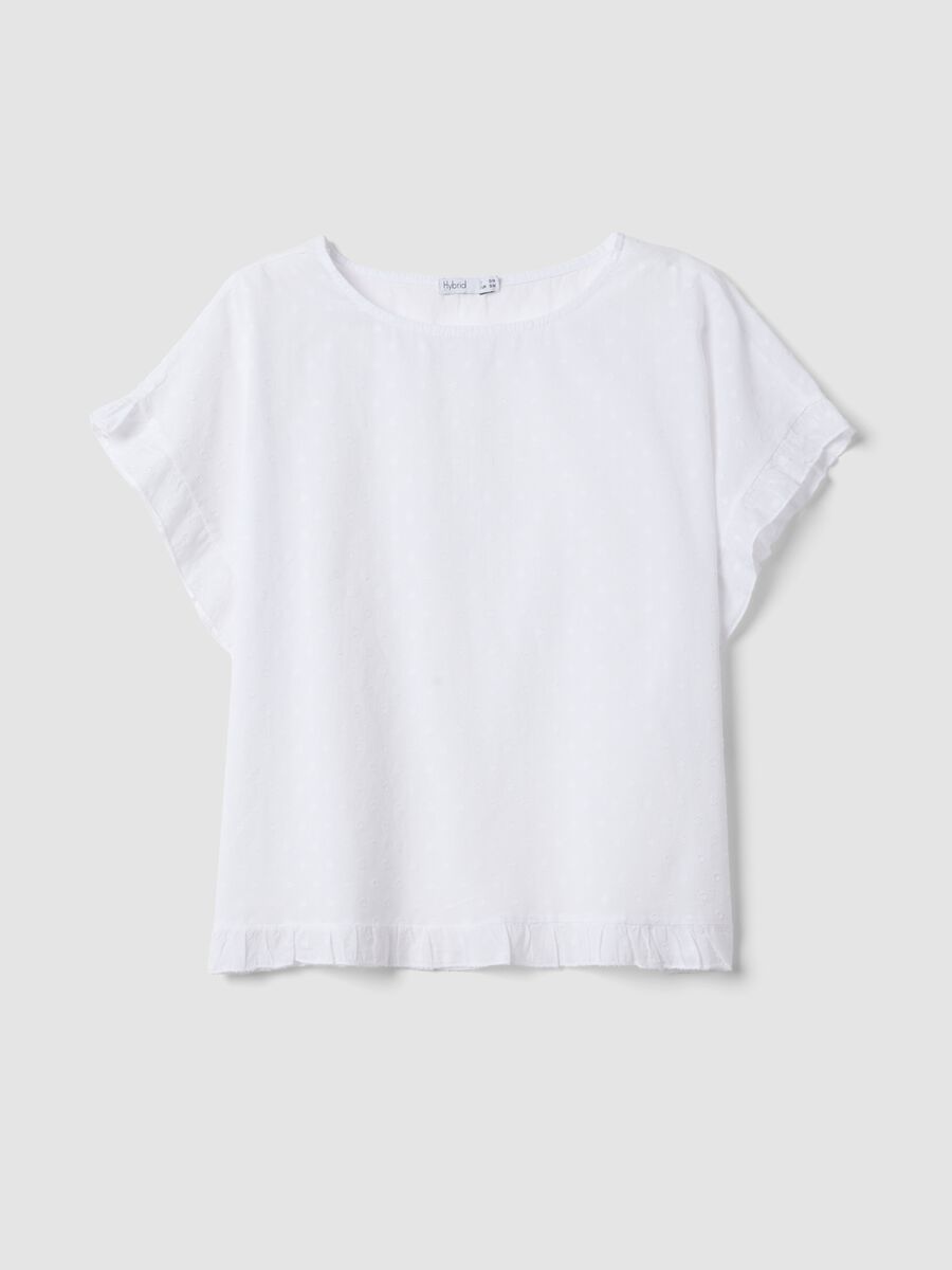 White pure-cotton blouse with ruffle trim_4