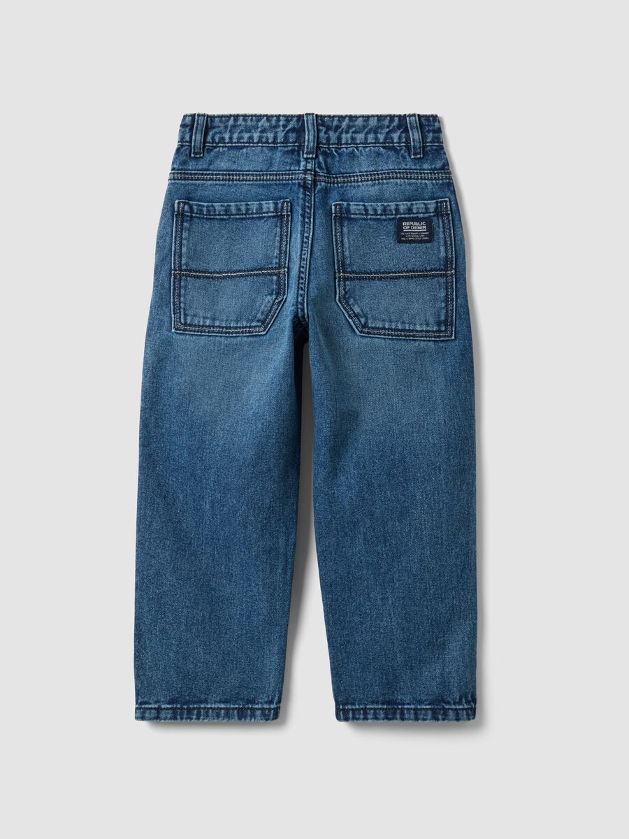 Blue pure cotton jeans with patch pockets, loose fit for boys_1