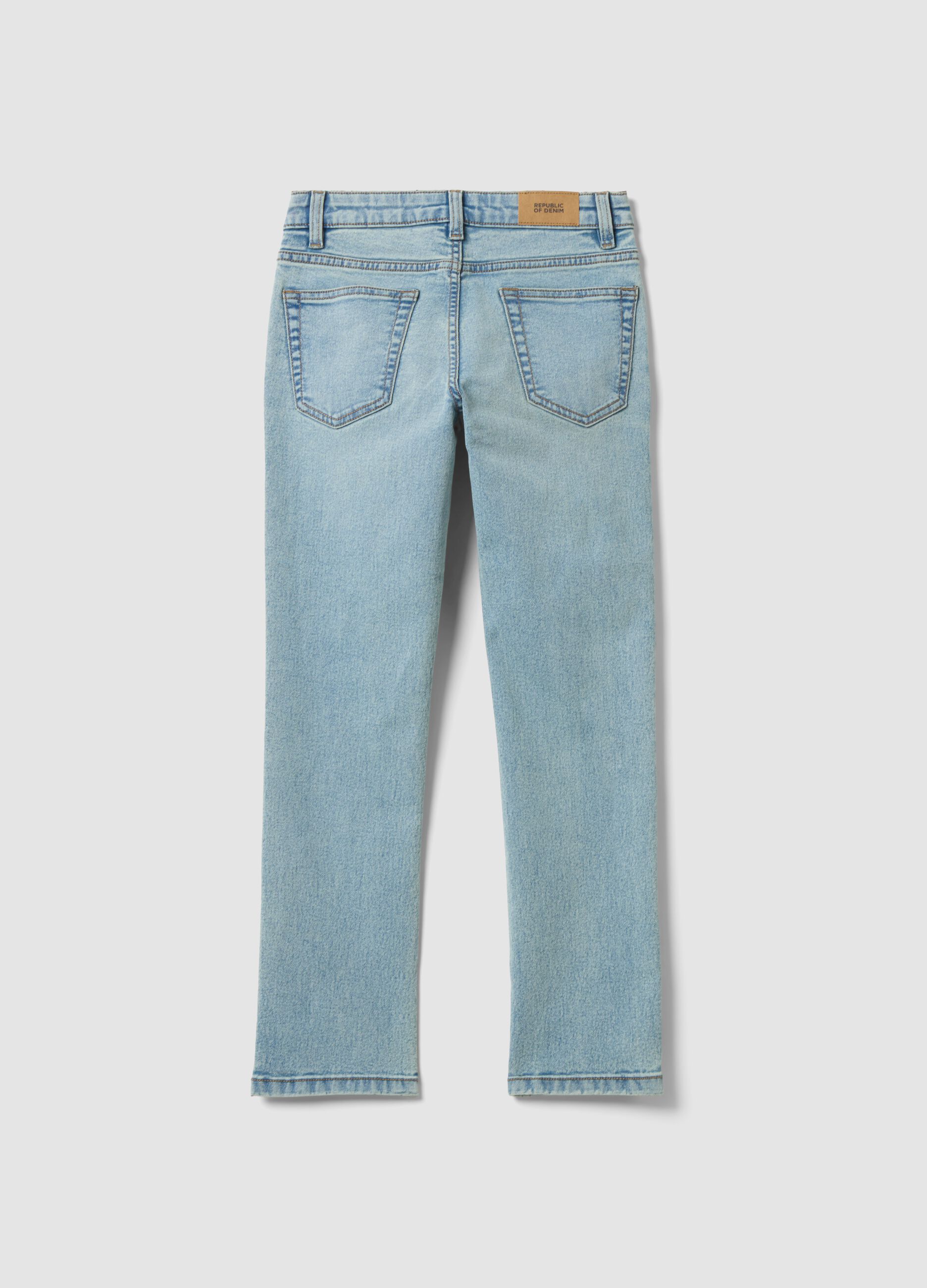 Light Blue Stretch Cotton Regular-Fit Jeans for Boys