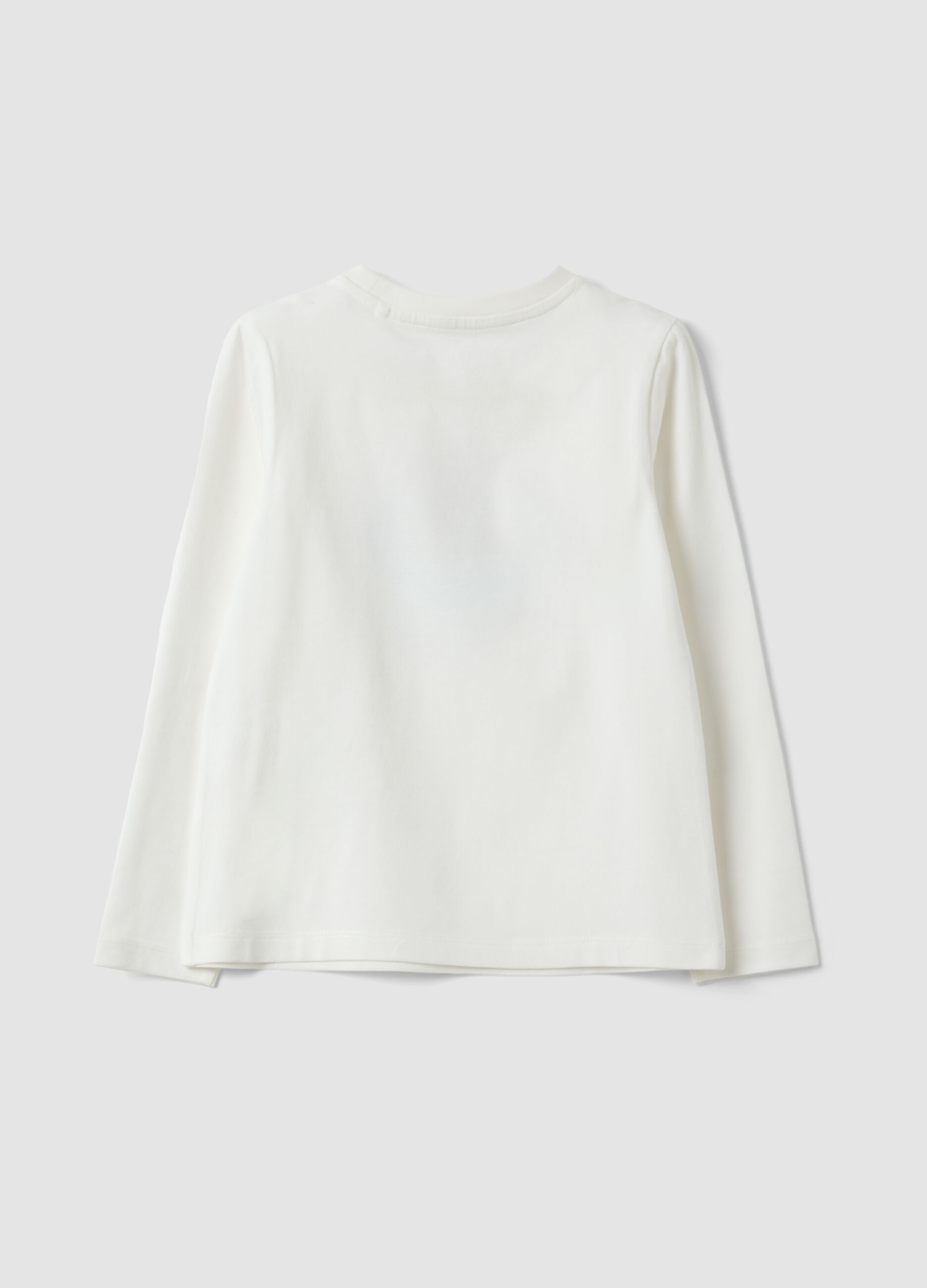 White long-sleeve crew-neck T-shirt in stretchy organic cotton