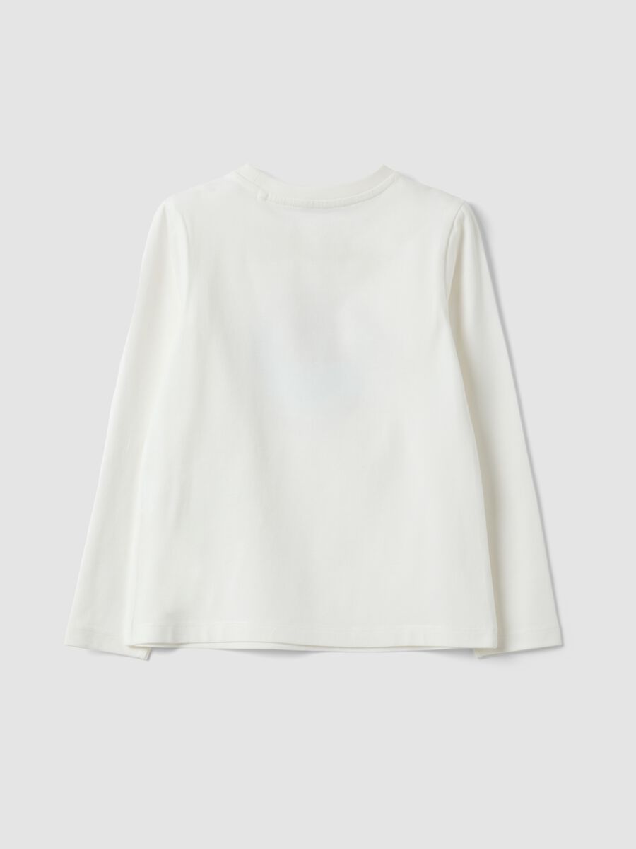 White long-sleeve crew-neck T-shirt in stretchy organic cotton_1