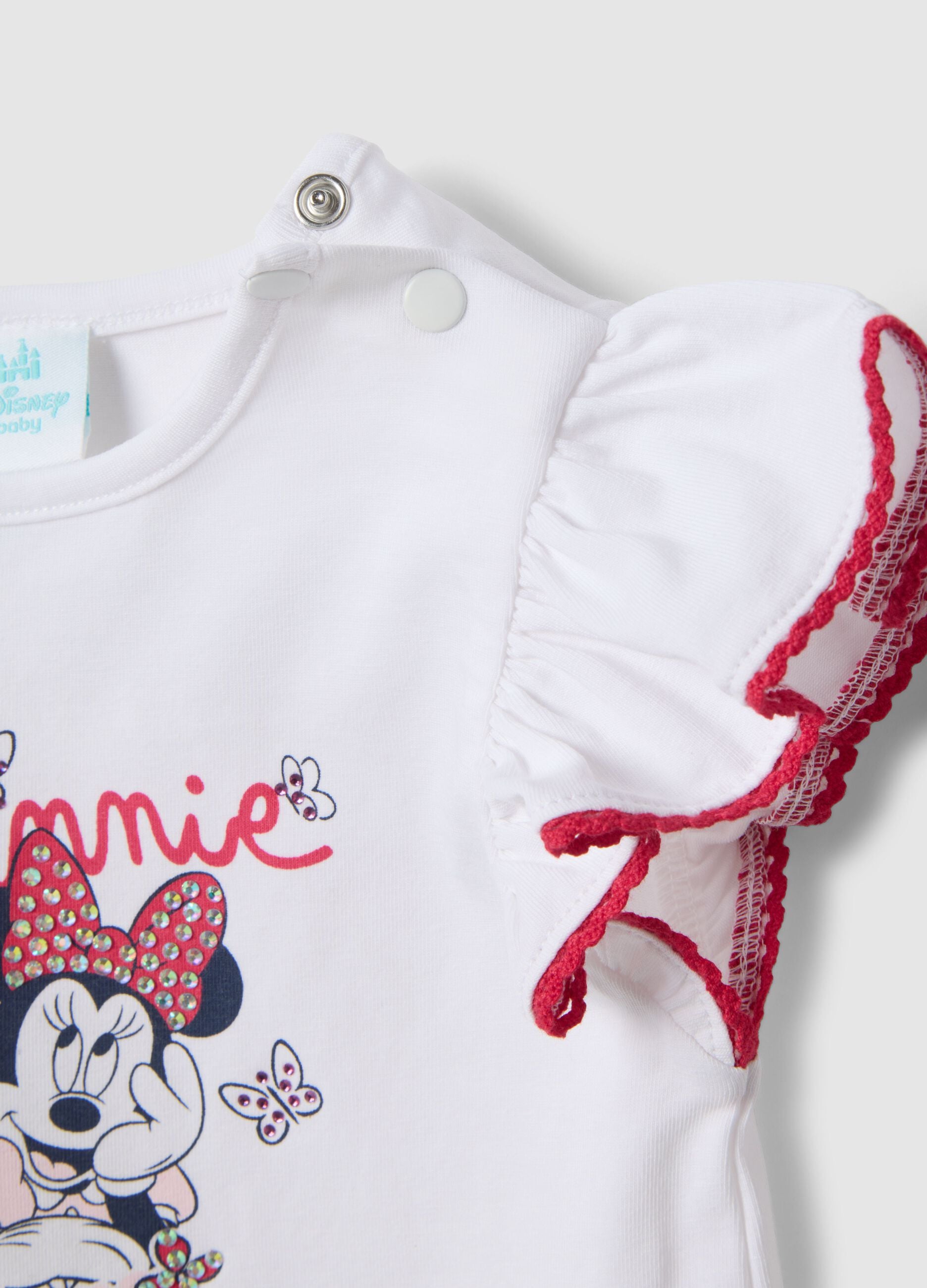White stretch cotton girls&rsquo; t-shirt with Minnie ruffles