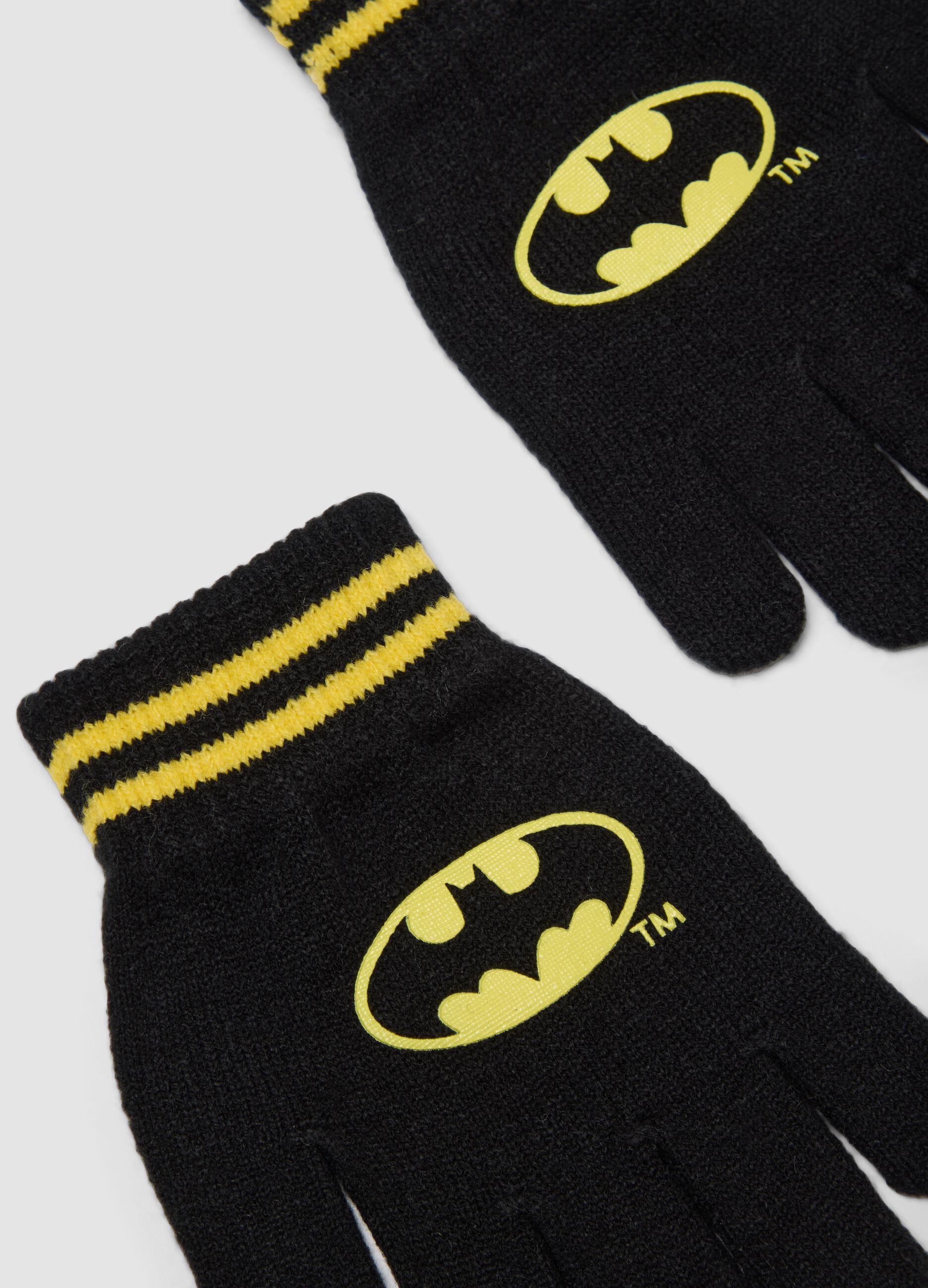 Black Batman print gloves for boys