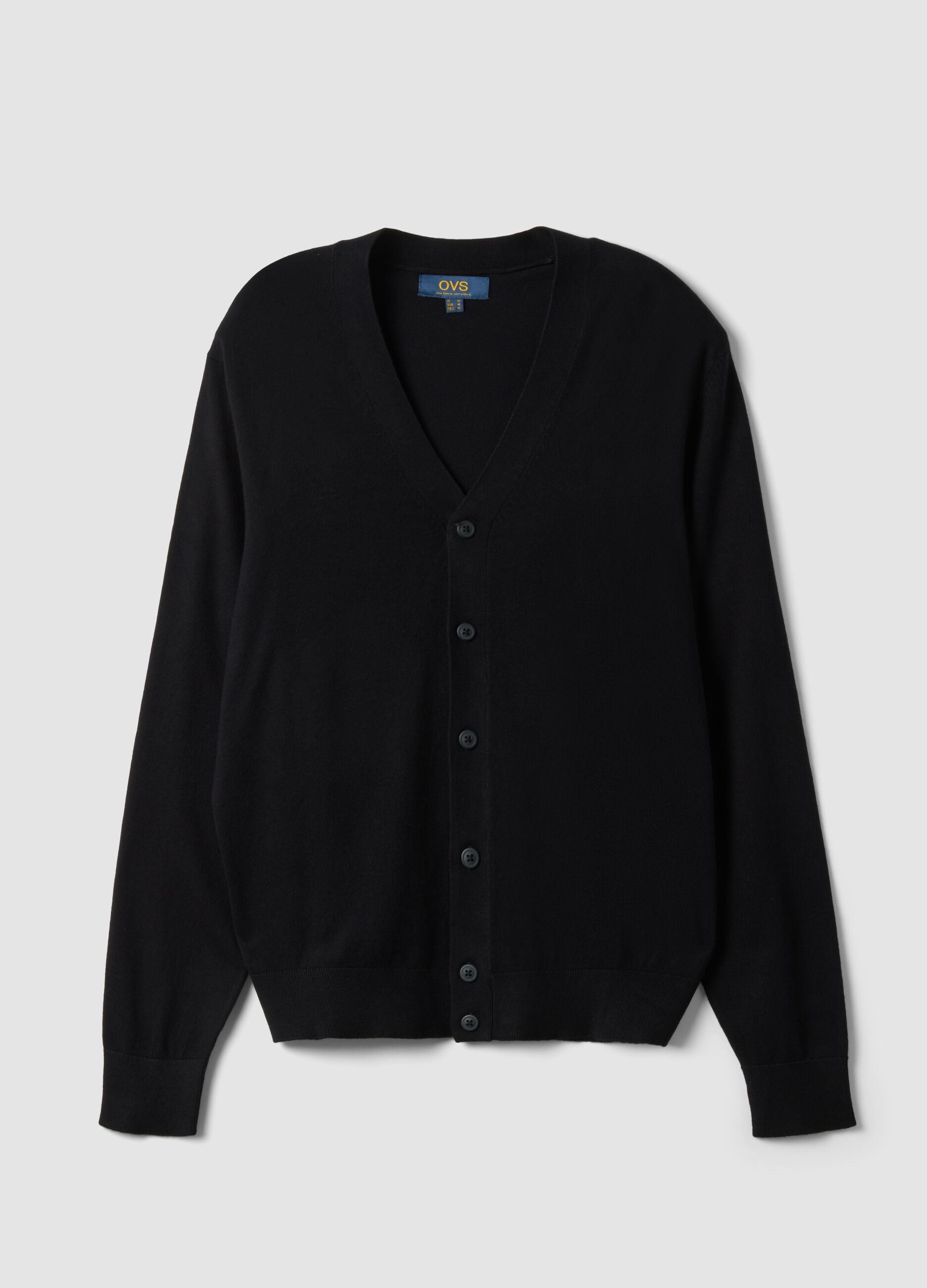 Black viscose-blend V-neck cardigan, regular fit