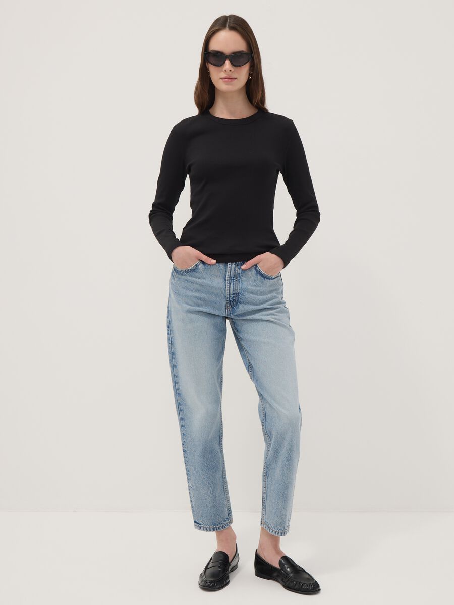Black long-sleeve pure cotton T-shirt_2