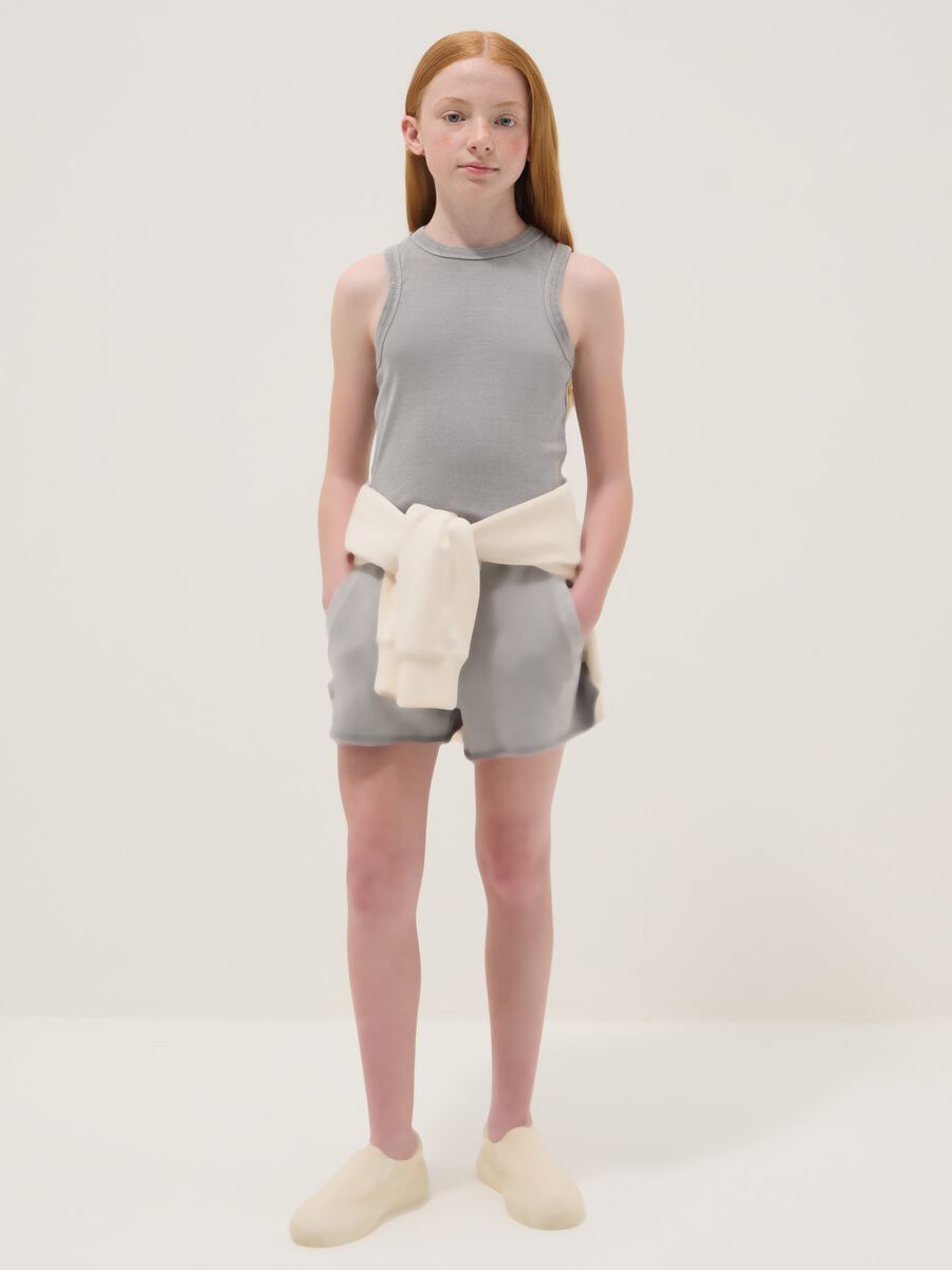 Short grigi in puro cotone con vita elasticizzata regular fit_0