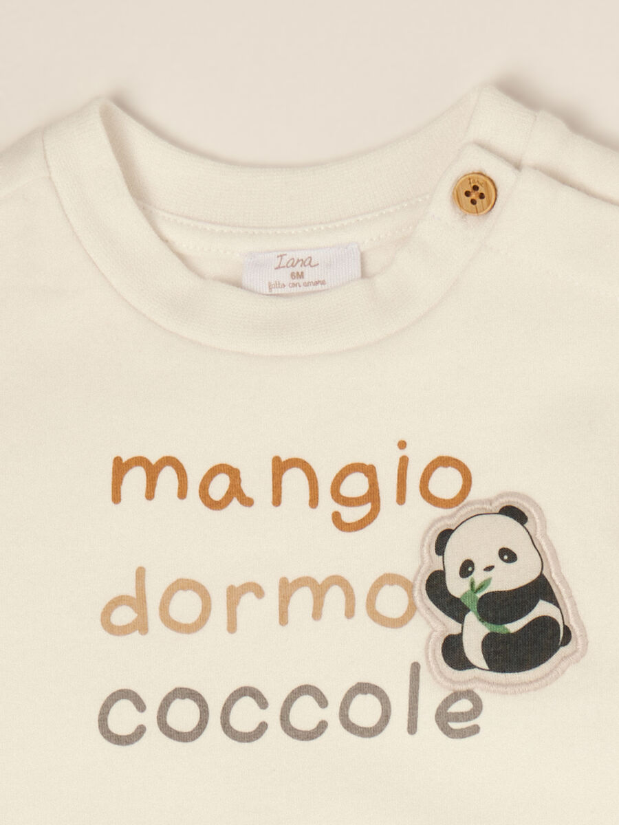 White stretch cotton baby set with footed leggings and panda print_2