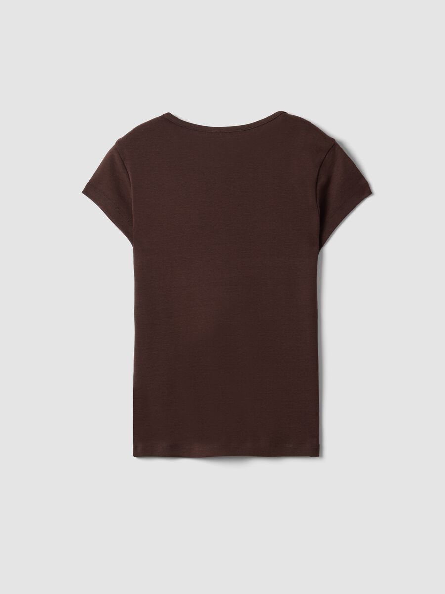 Brown pure cotton crew-neck T-shirt with slogan_6