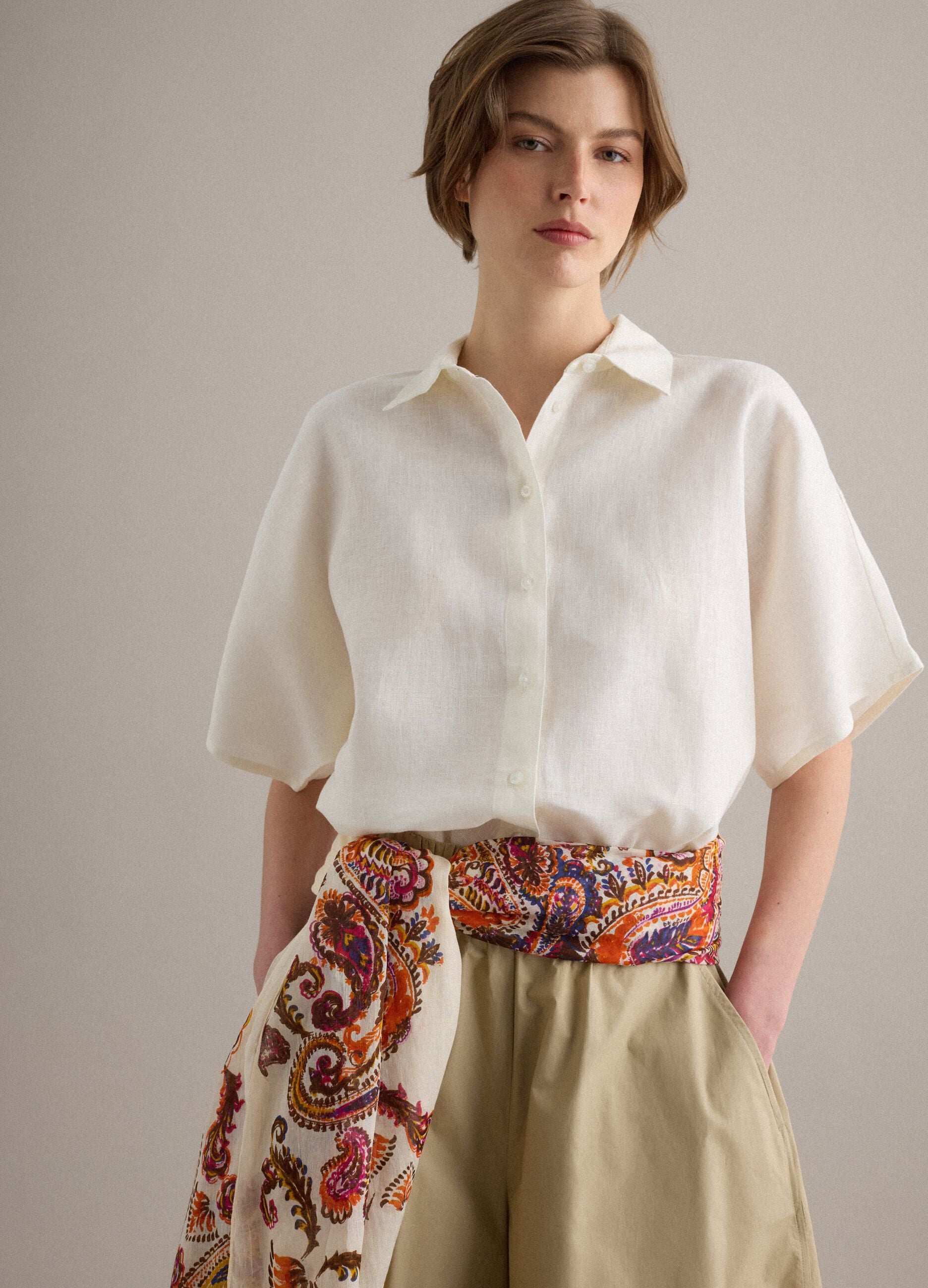 White pure linen regular-fit shirt