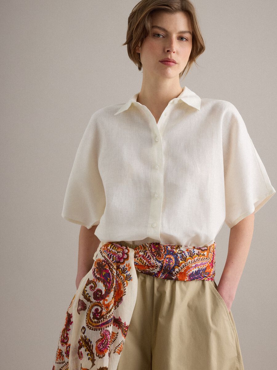 Camicia bianca in puro lino a maniche corte regular fit_1