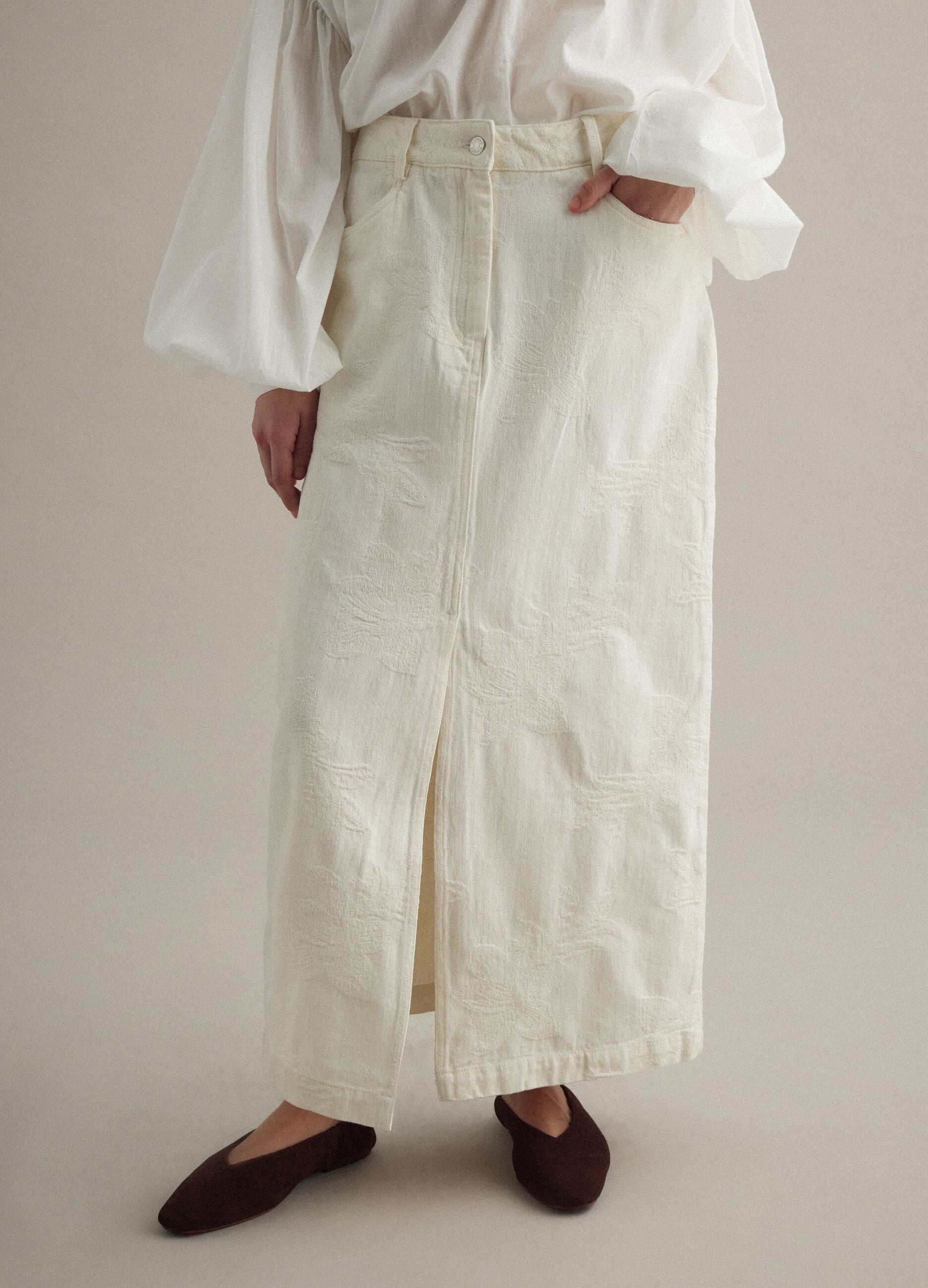 White pure cotton long skirt regular fit with elastic waistband