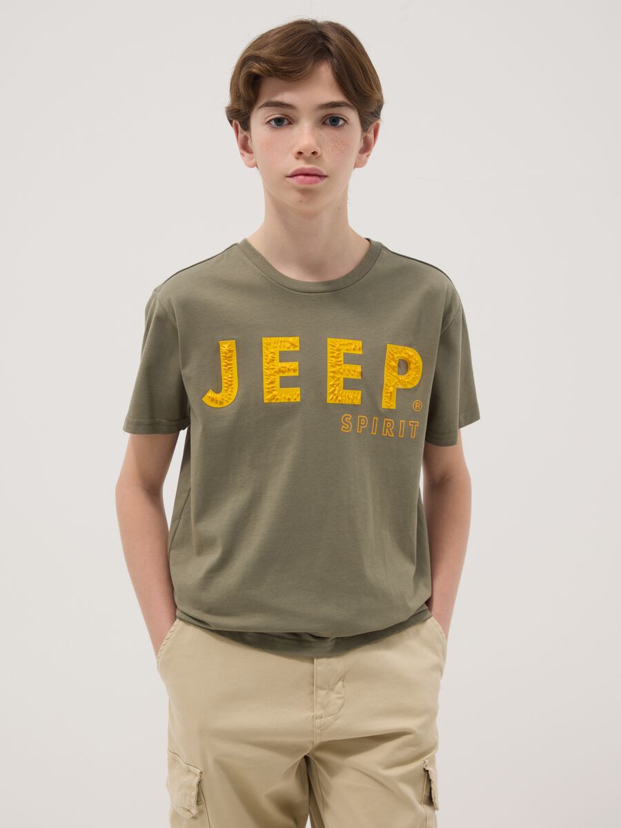 T-shirt in puro cotone verde da bambino regular fit con stampa_0
