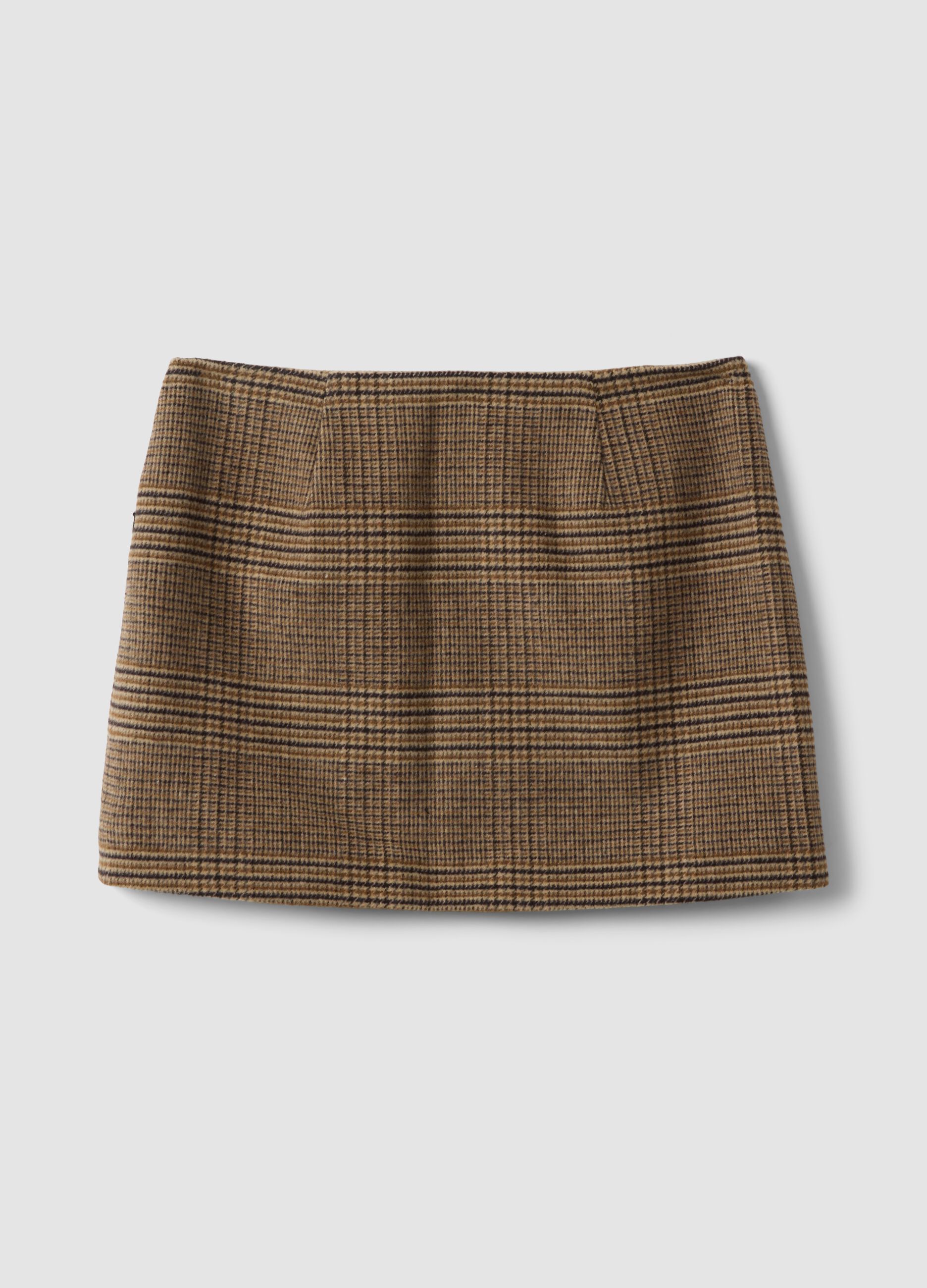 Brown wool-blend check mini skirt