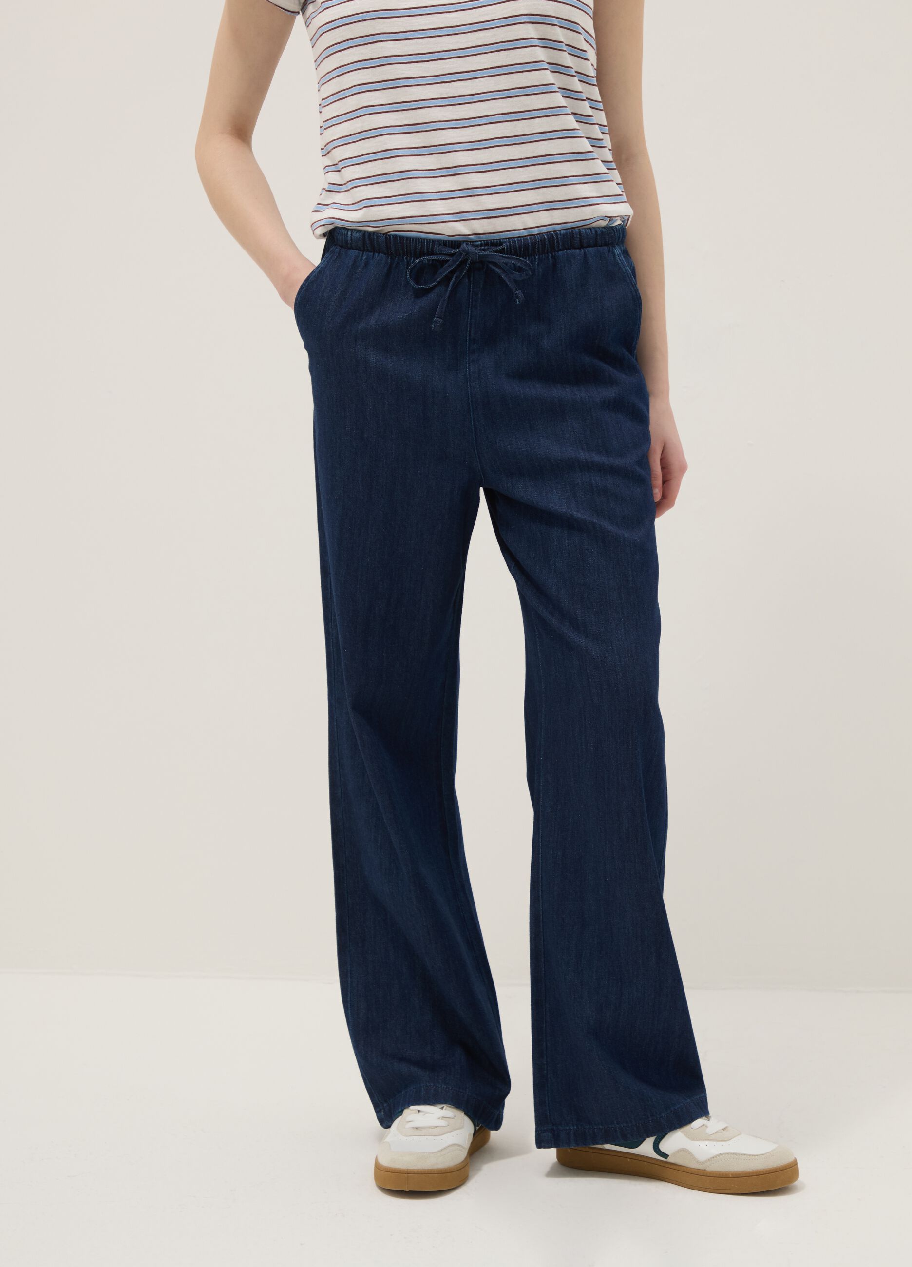 Blue pure cotton wide-leg denim trousers