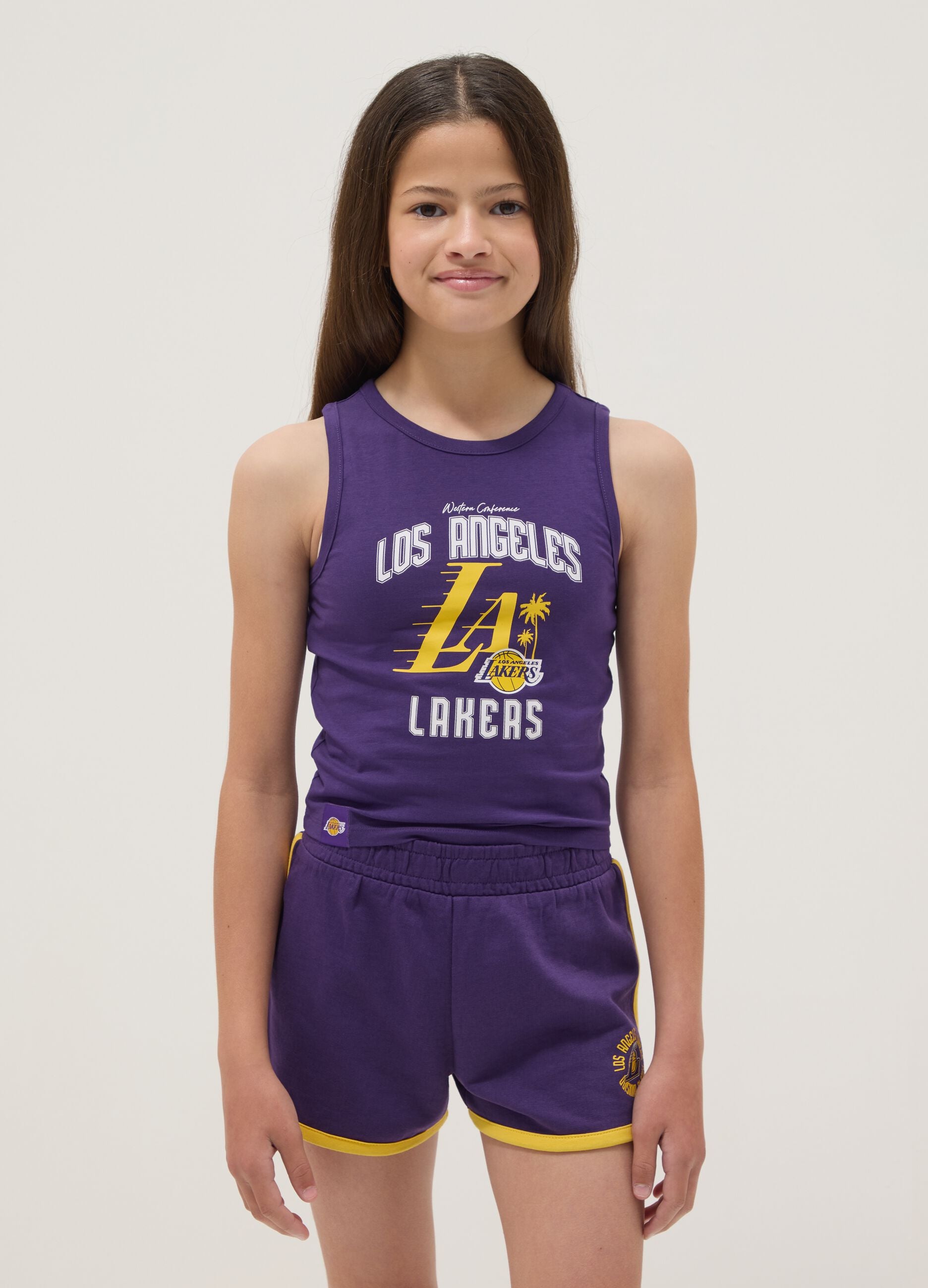 Purple stretch cotton top and shorts set
