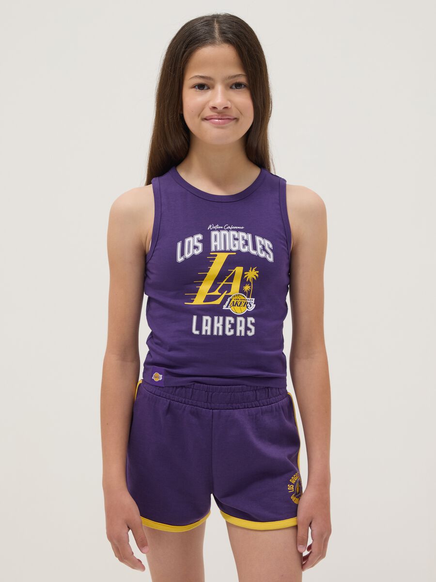Completo viola in cotone elasticizzato con top e shorts_2