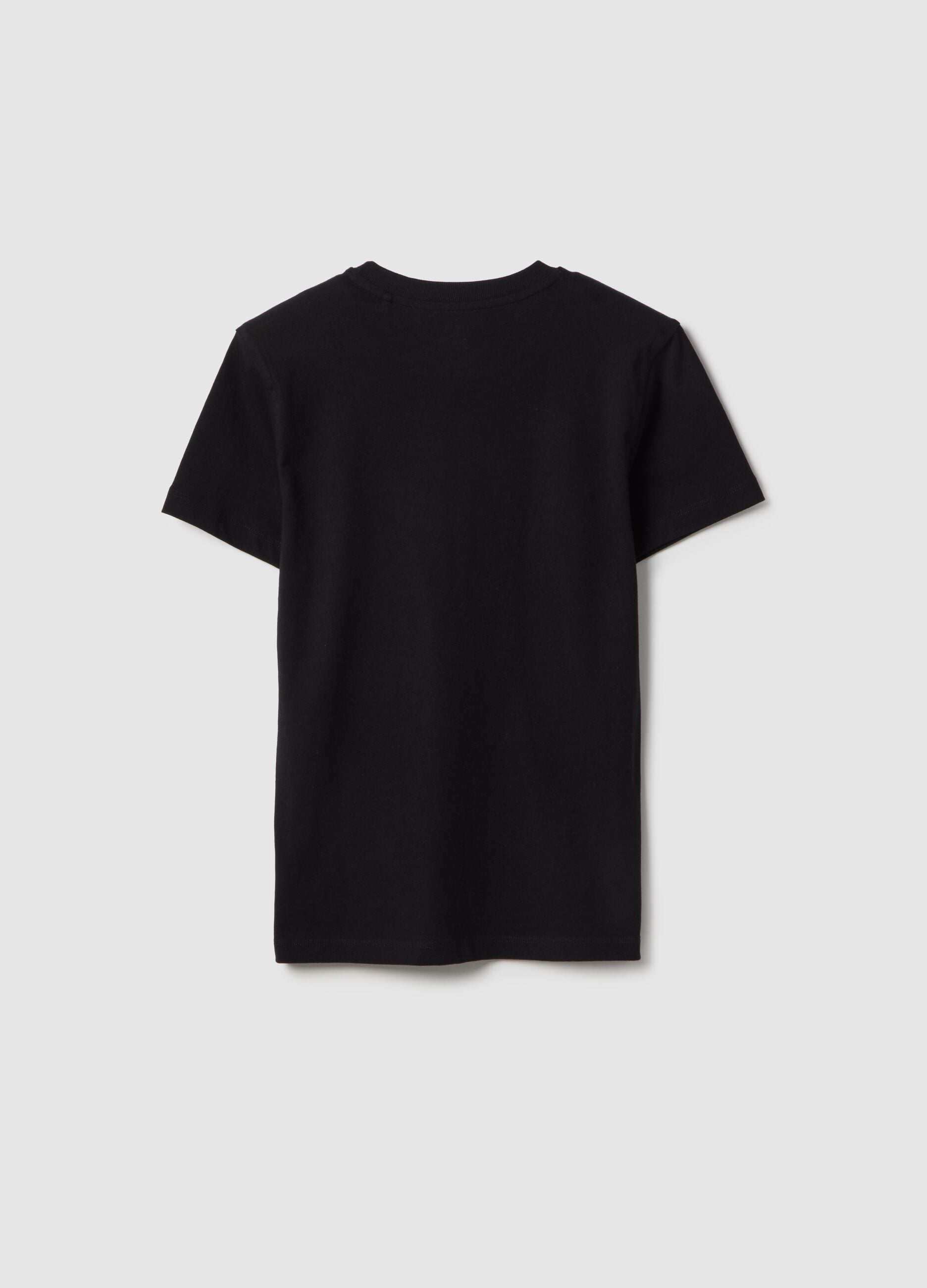 Regular fit boys' black pure cotton T-shirt with lettering