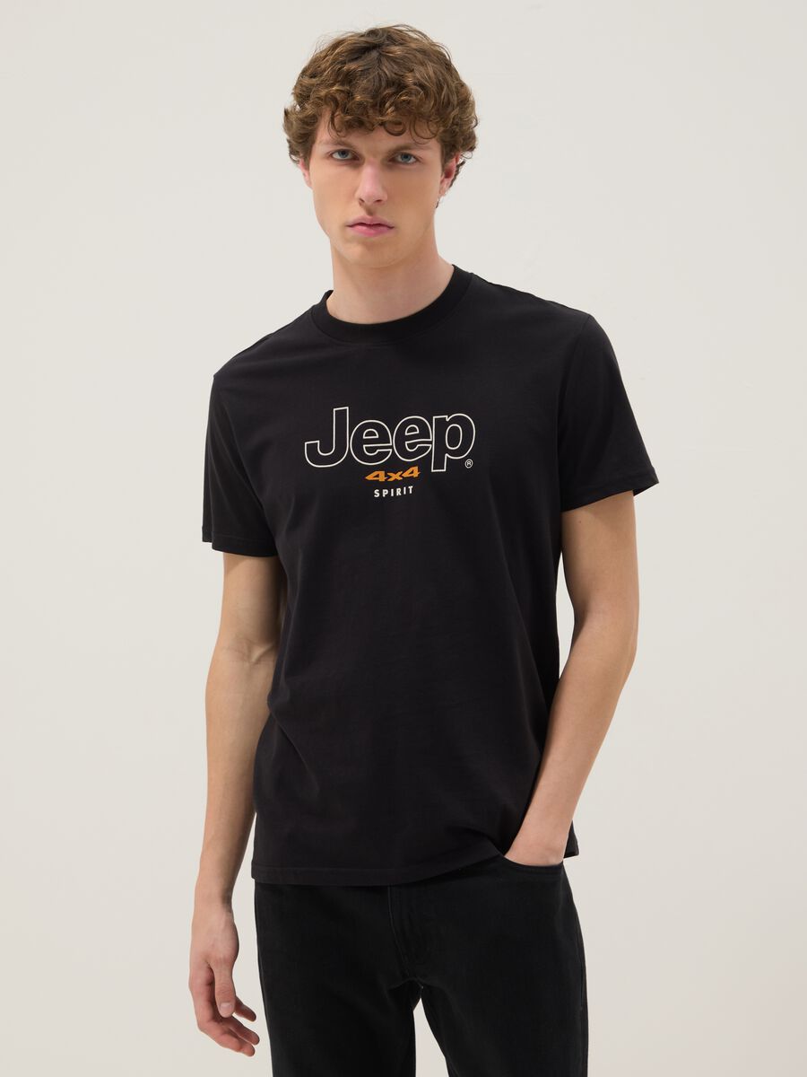 T-shirt in puro cotone nero regular fit con stampa_0
