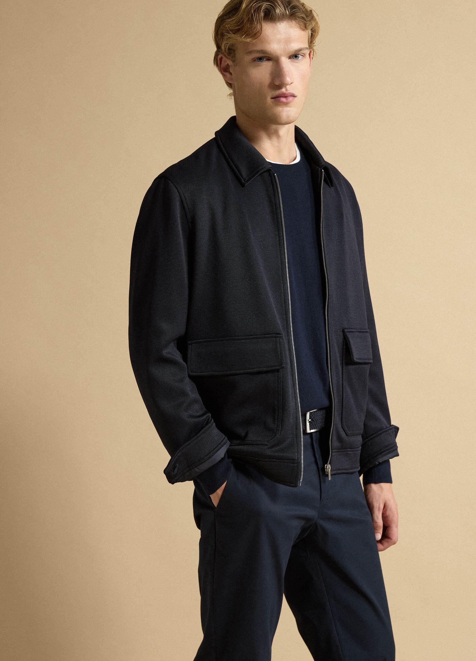 Blue padded stretch-fabric jacket