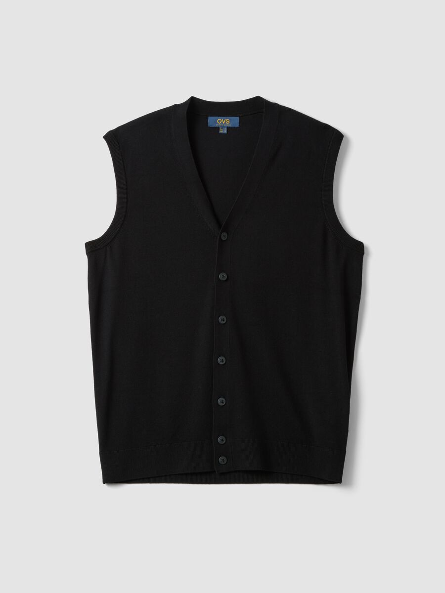 Black viscose-blend waistcoat with deep V-neck regular fit_0
