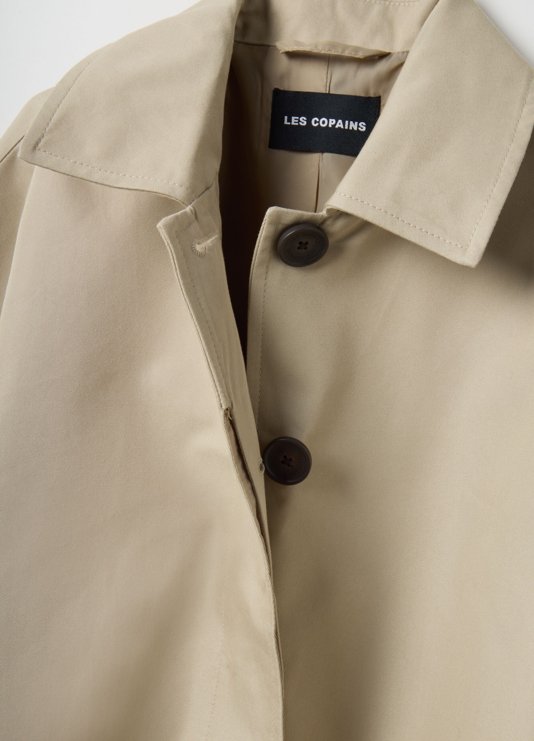 Beige cotton blend regular fit trench with belt