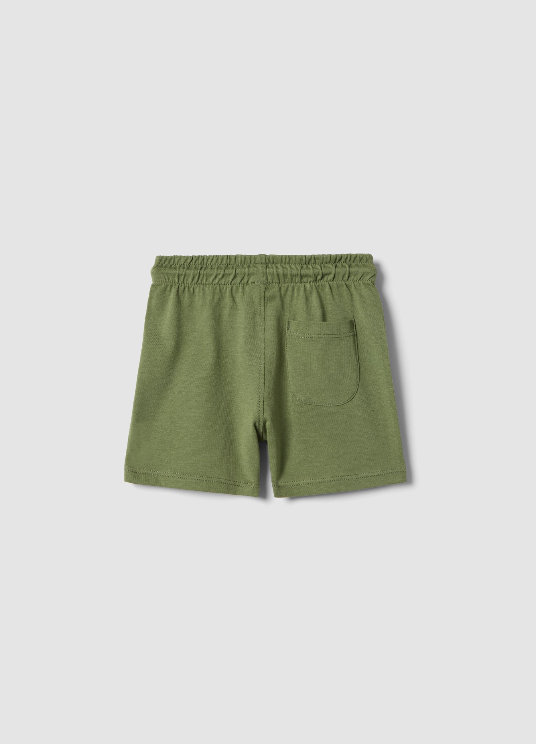 Green regular fit cotton shorts for kids with back pocket