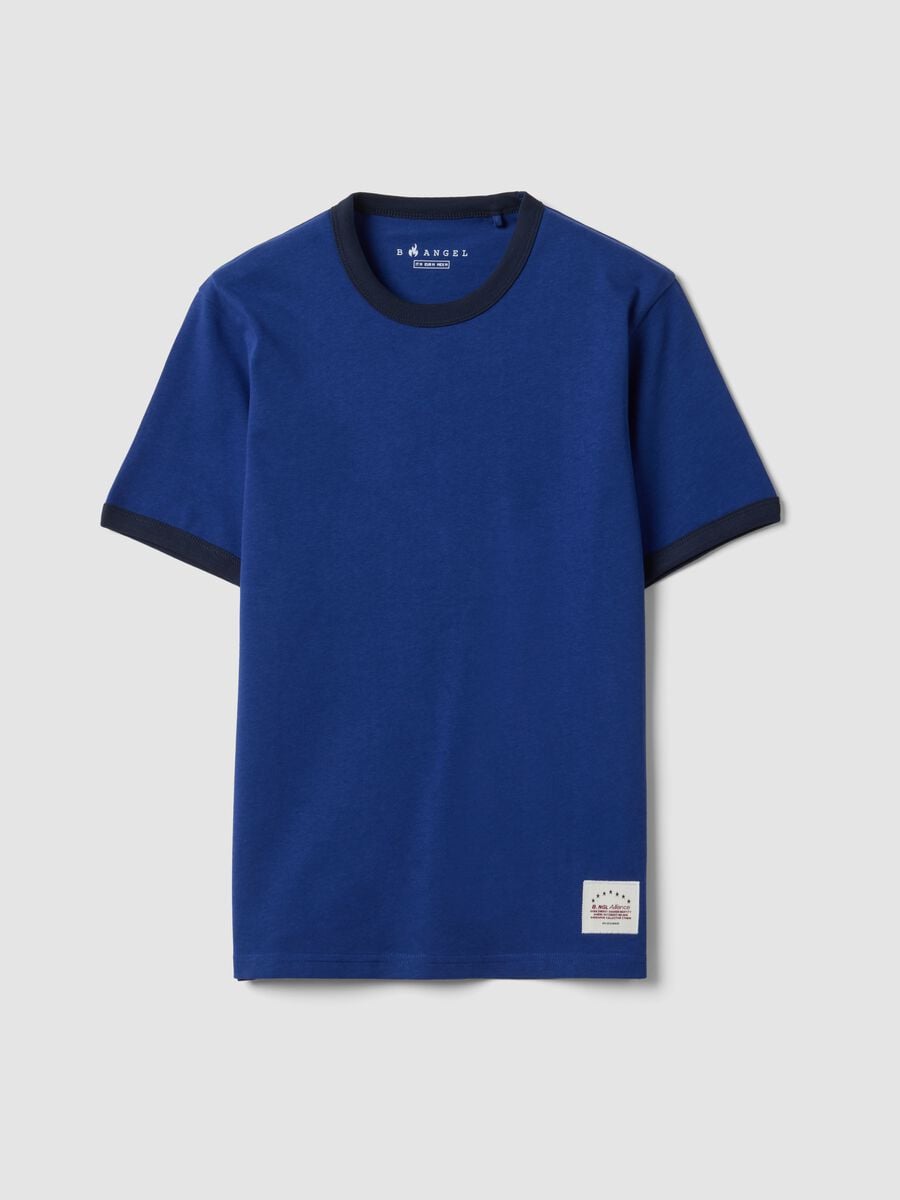 Blue fitted pure cotton T-shirt with contrast trims_4