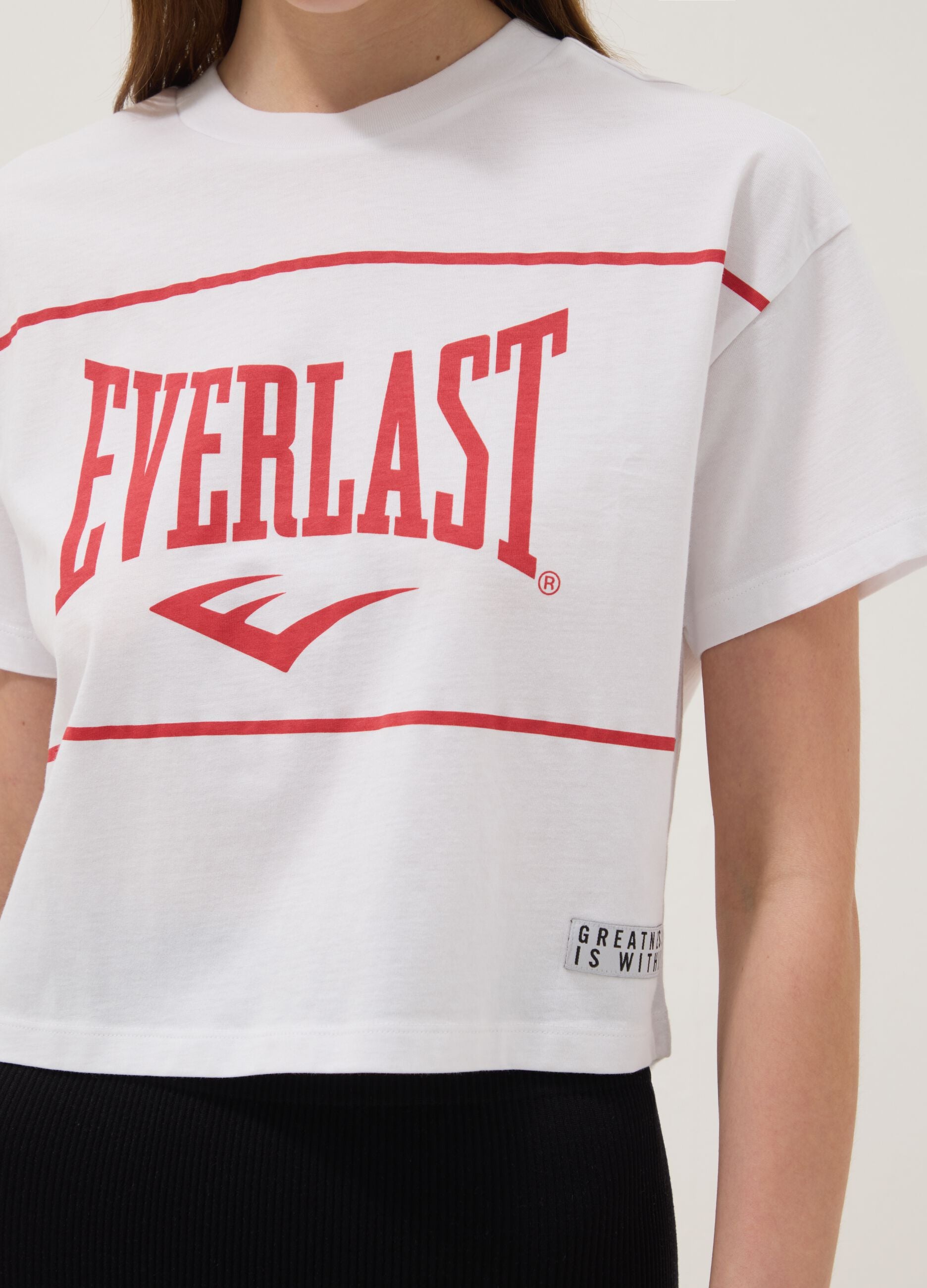 Pure White Cotton T-shirt Regular Fit with Everlast Print
