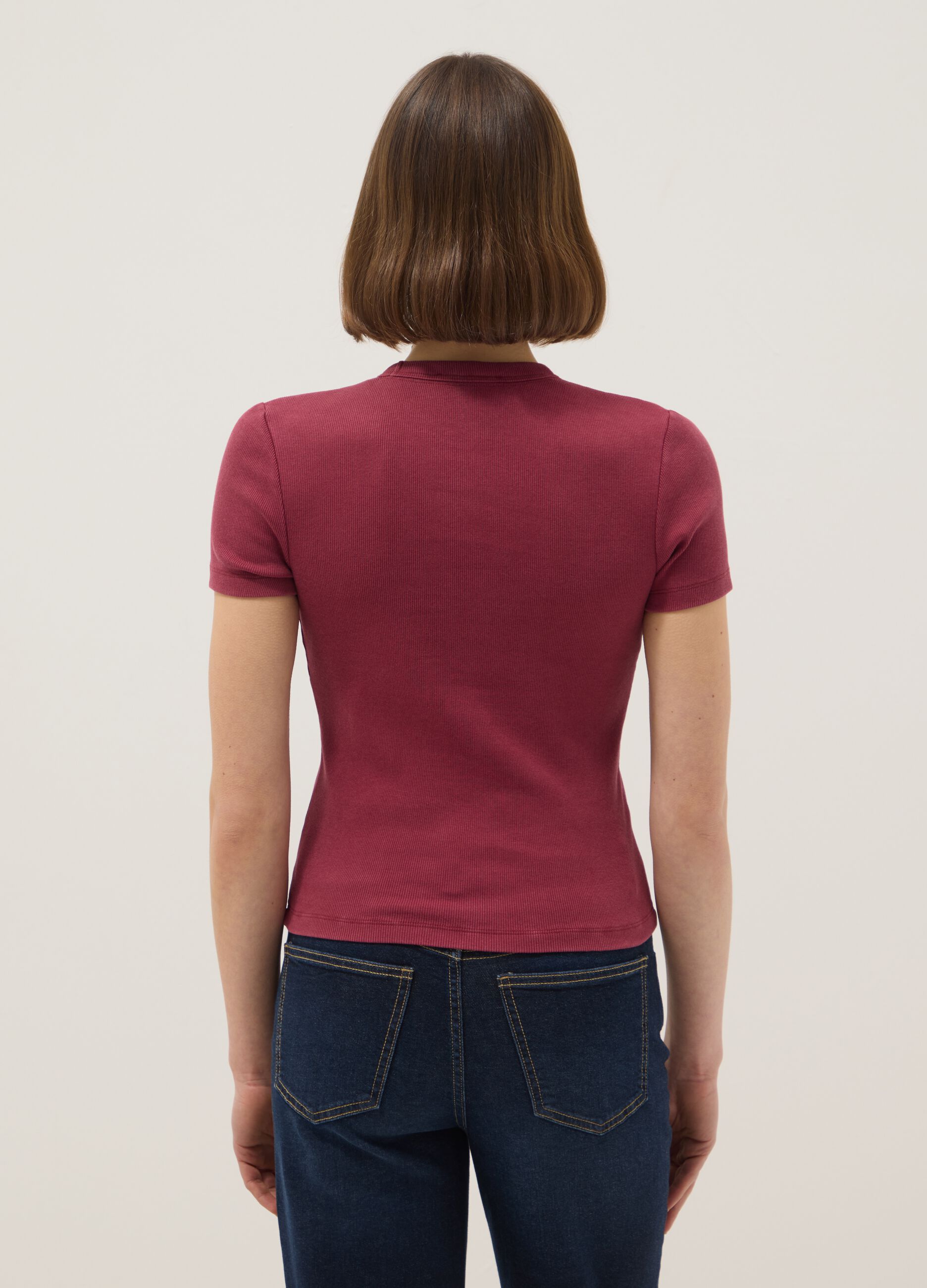 Red stretch cotton crew-neck t-shirt slim fit
