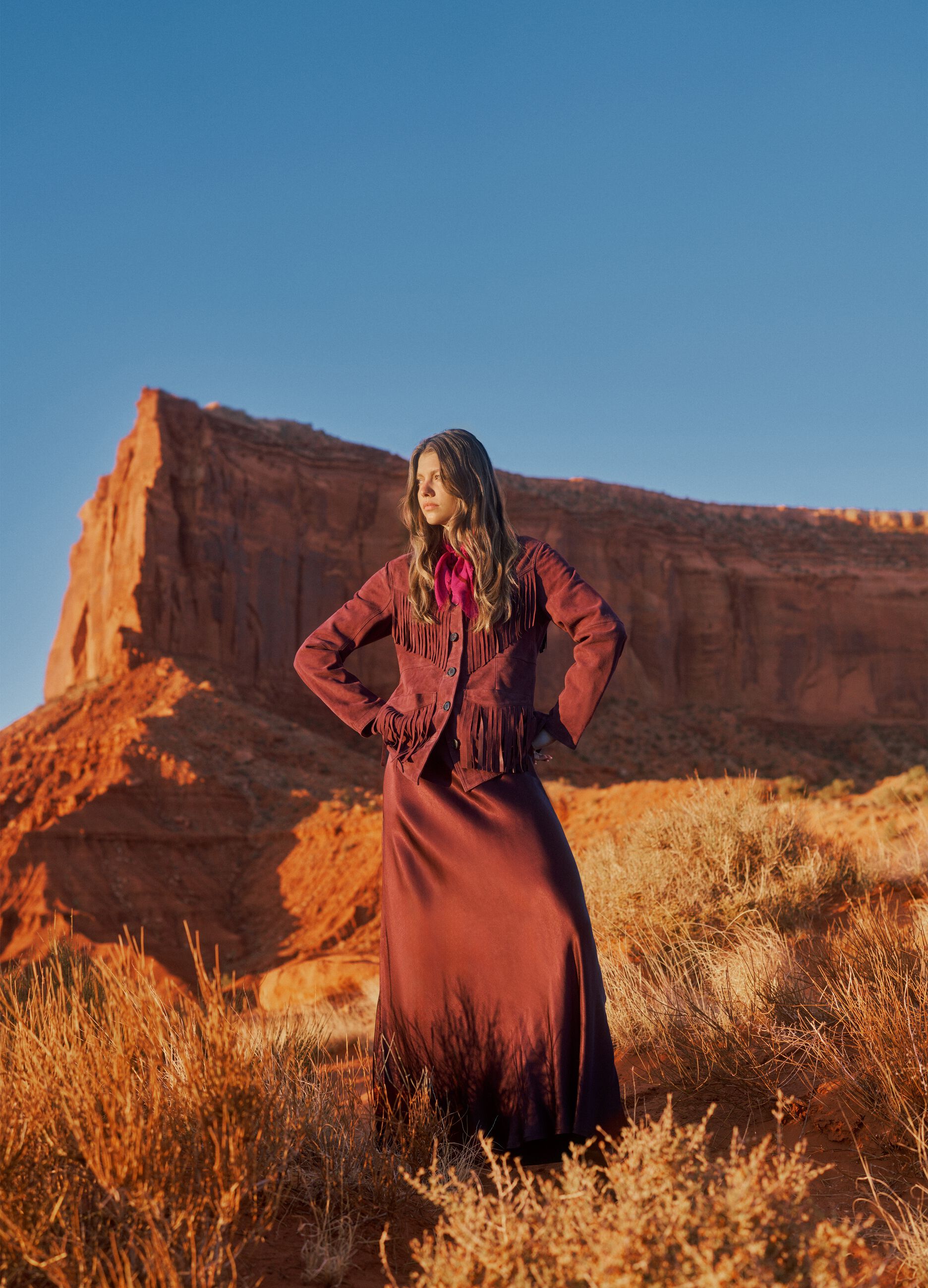 Long red skirt in pure viscose
