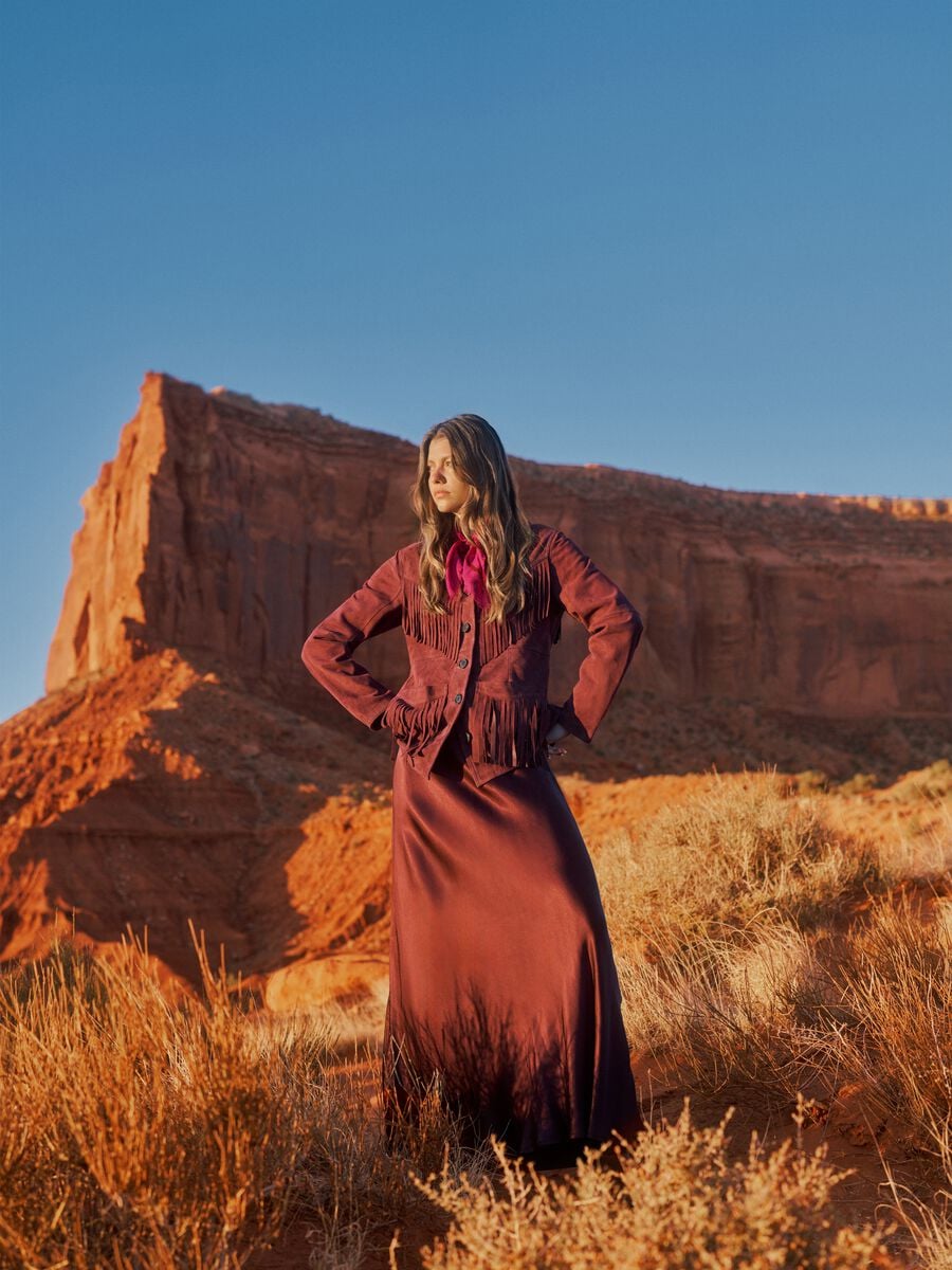 Long red skirt in pure viscose_0