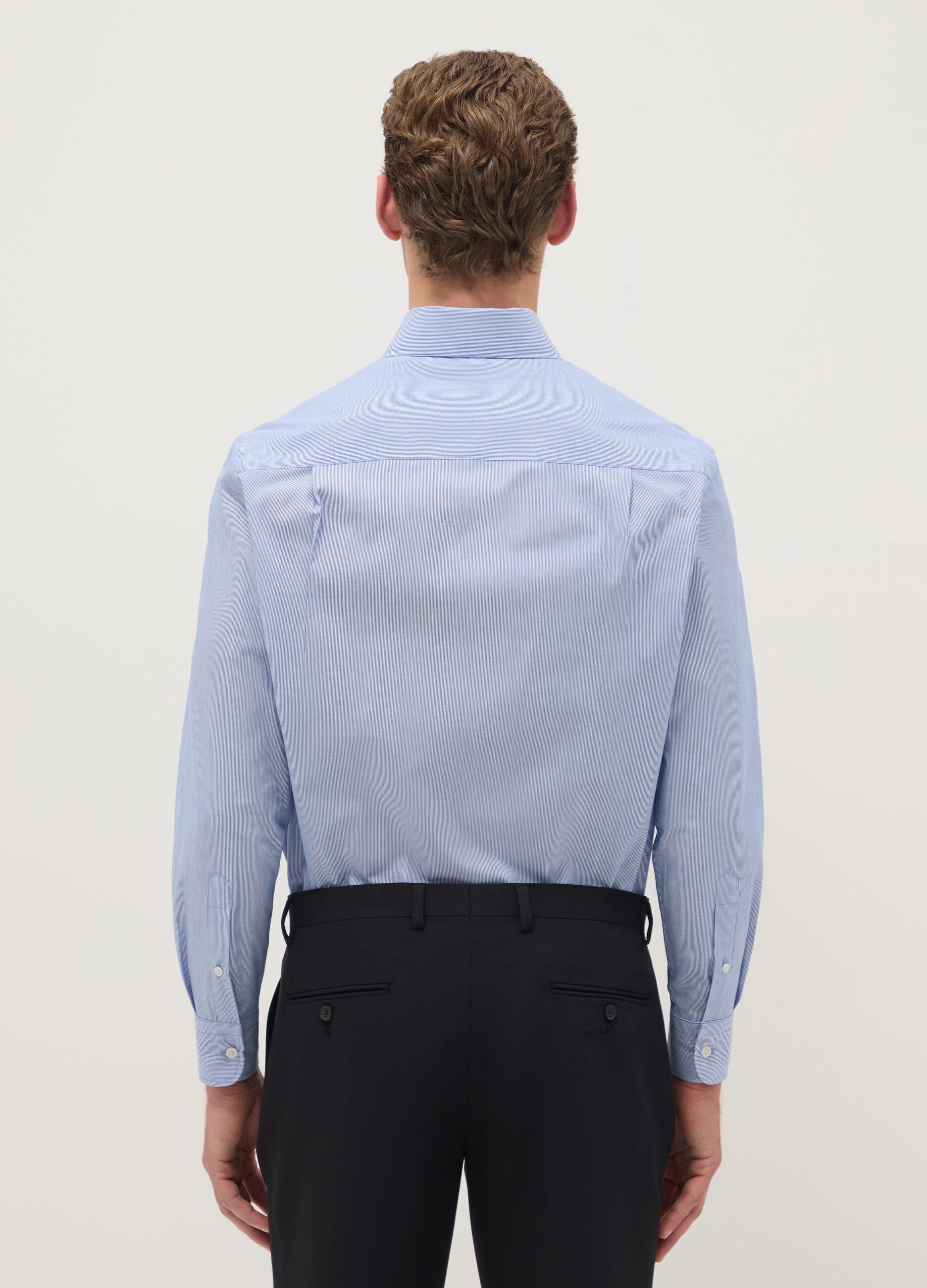 Light blue striped shirt in cotton blend regular fit easy iron