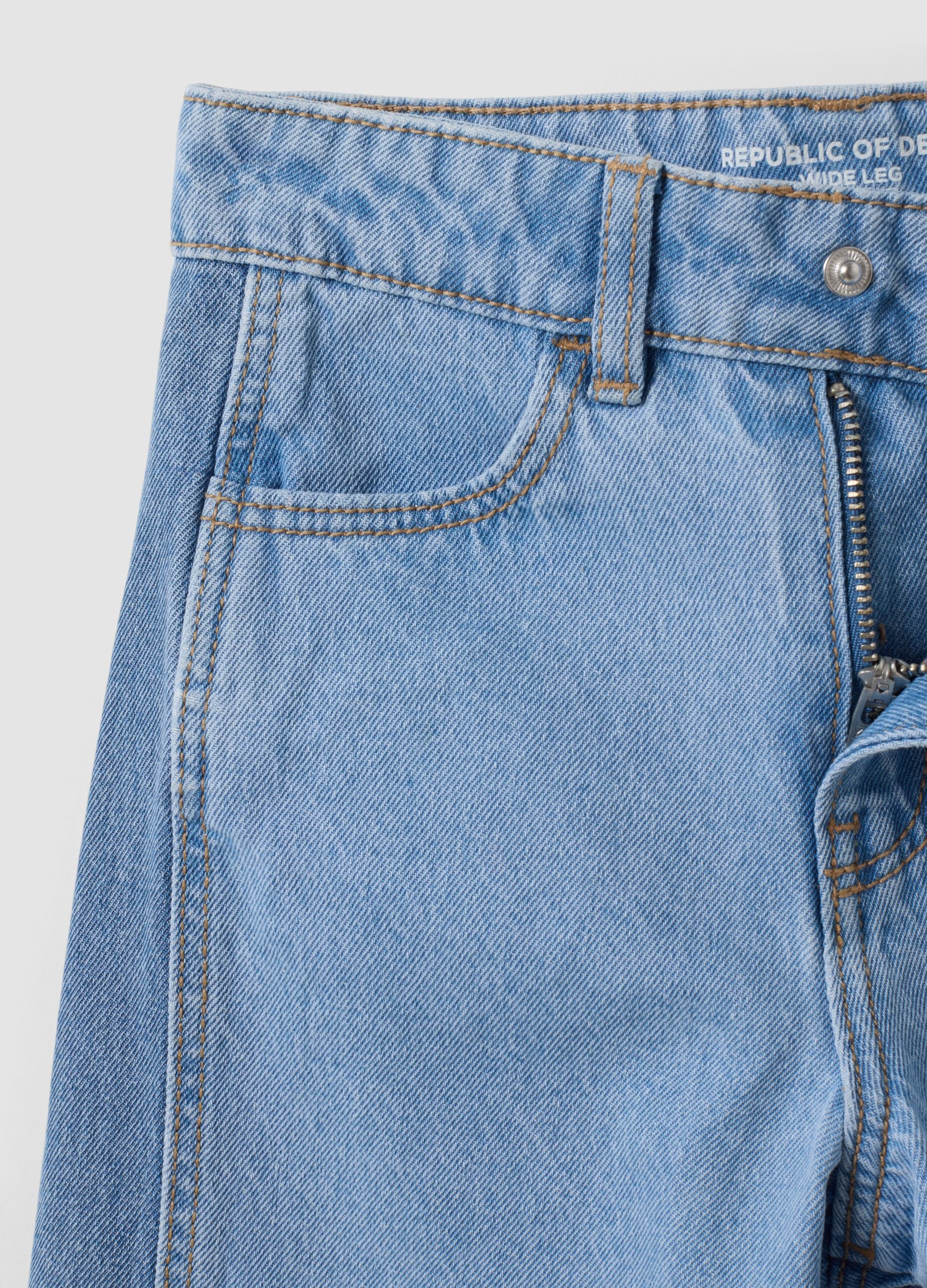 Light Blue Wide-Leg Pure Cotton Jeans for Girls