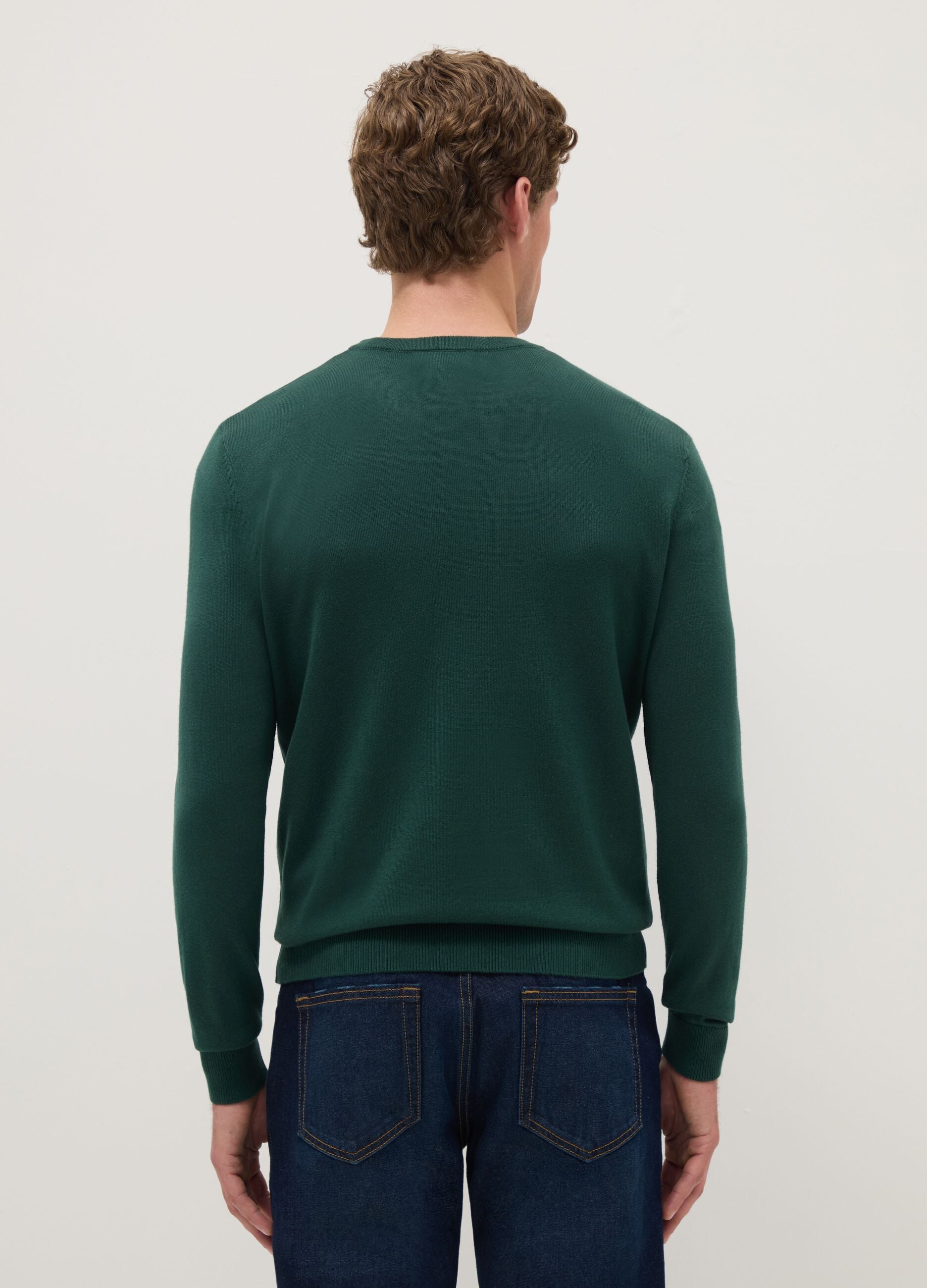 Green crewneck cotton blend pullover with regular fit