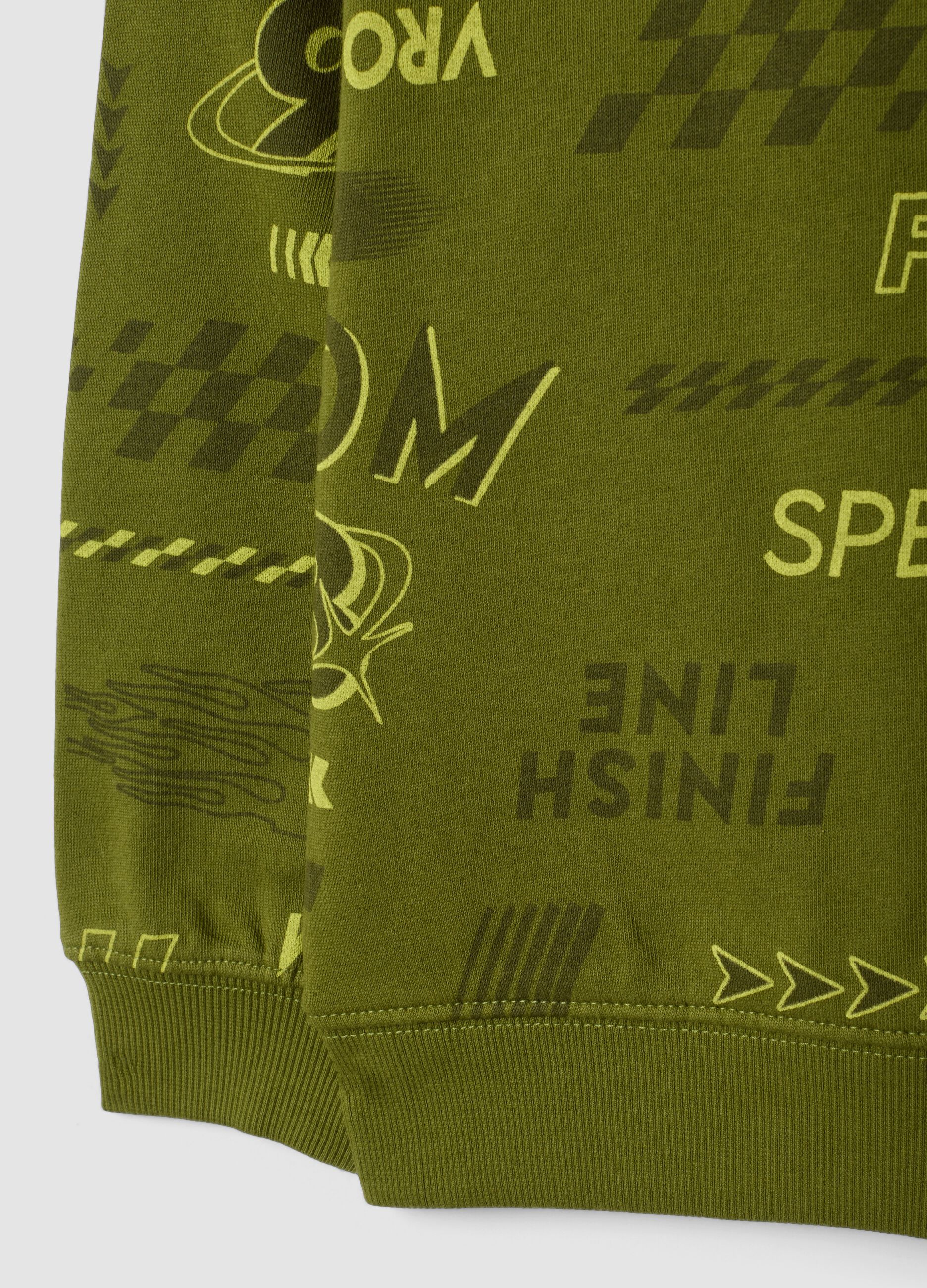 Green cotton and viscose blend racing-print sweatshirt, oversized fit